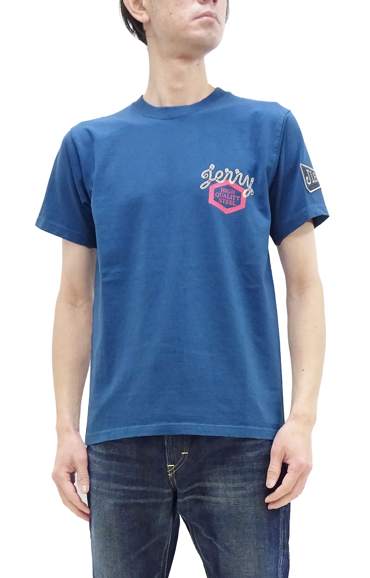 Pherrows Men's Short Sleeve T-Shirt - Patched & Printed Cotton Tee - Slate Blue (Faded Blue) - Casual Streetwear for Everyday Wear & Urban Fashion