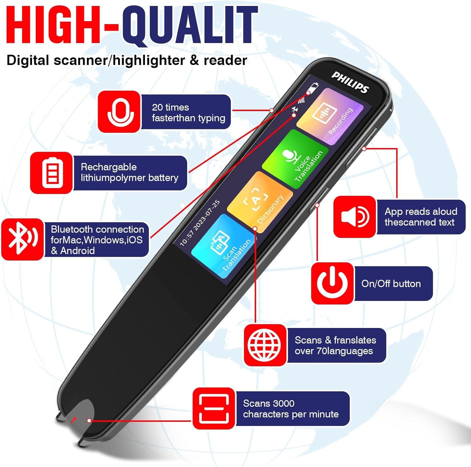 Smart OCR Translation Pen Scanner - Text to Speech Device for Reading & Learning | Wireless LCD Digital Pen Reader for Students & Adults | Dyslexia Friendly | Ideal for Language Learning, Travel & Office Use