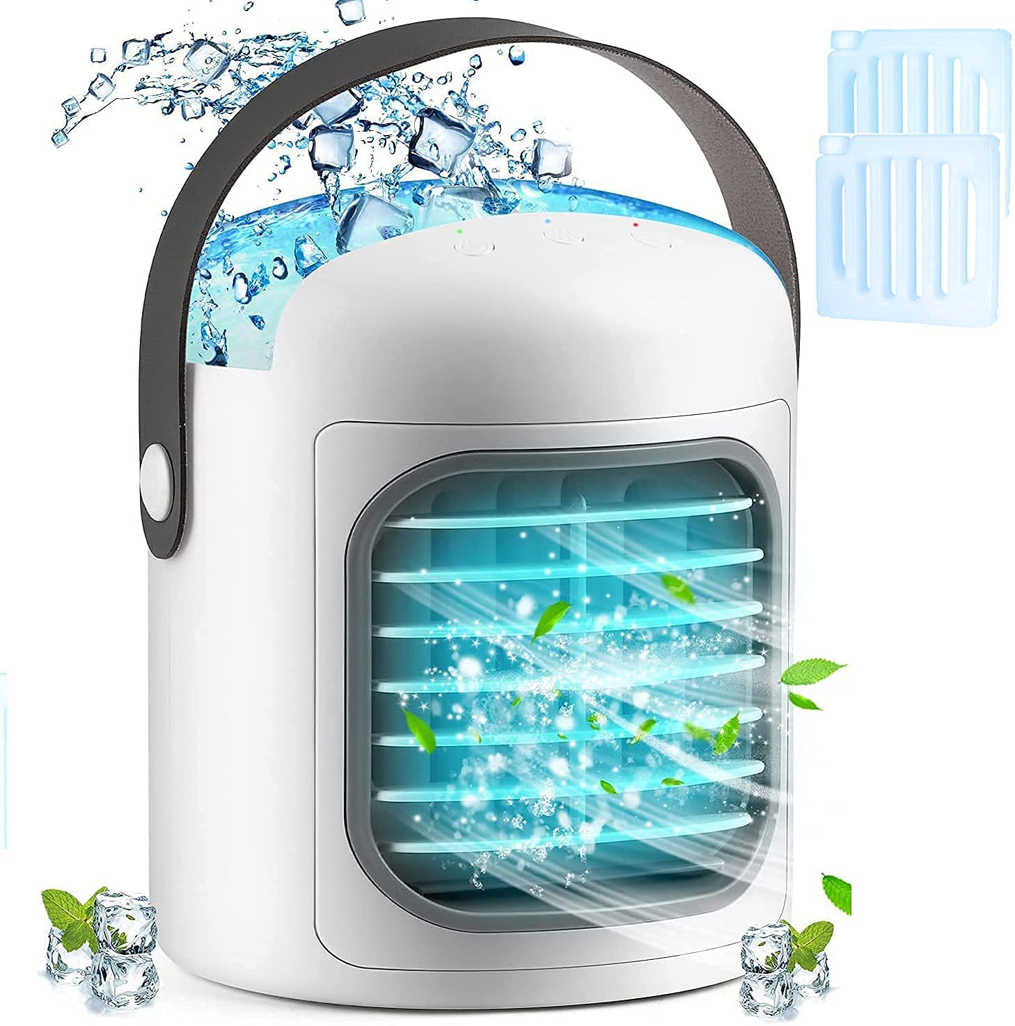 Portable Air Conditioner & Personal Air Cooler - 3-in-1 Evaporative Cooling with 3 Speed Settings, Ice Packs & 2500mAh Rechargeable Battery (White) - Perfect for Bedroom, Office, Camping & Outdoor Use