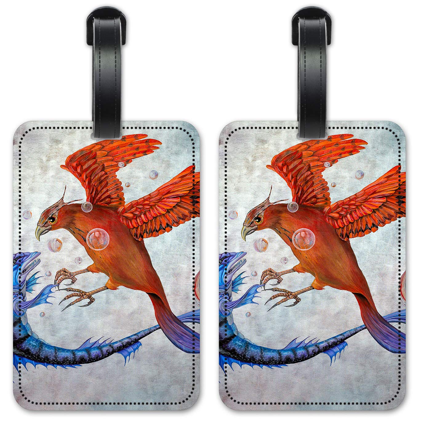 Fish vs Phoenix Luggage ID Tags - 2-Pack Waterproof Suitcase Identification Cards for Travel - Perfect for Airports, Cruises & Business Trips