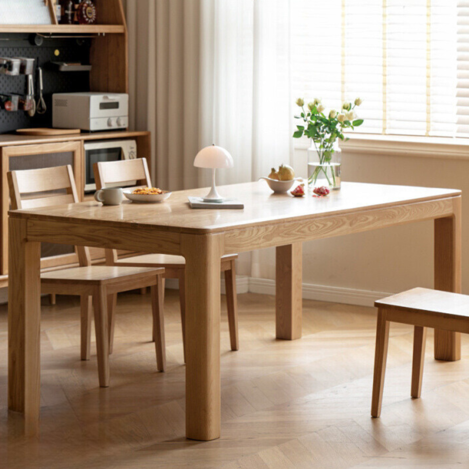 Solid Oak & Ash Wood Long Dining Table - Rustic Farmhouse Style for 6-8 People - Perfect for Family Gatherings & Dinner Parties