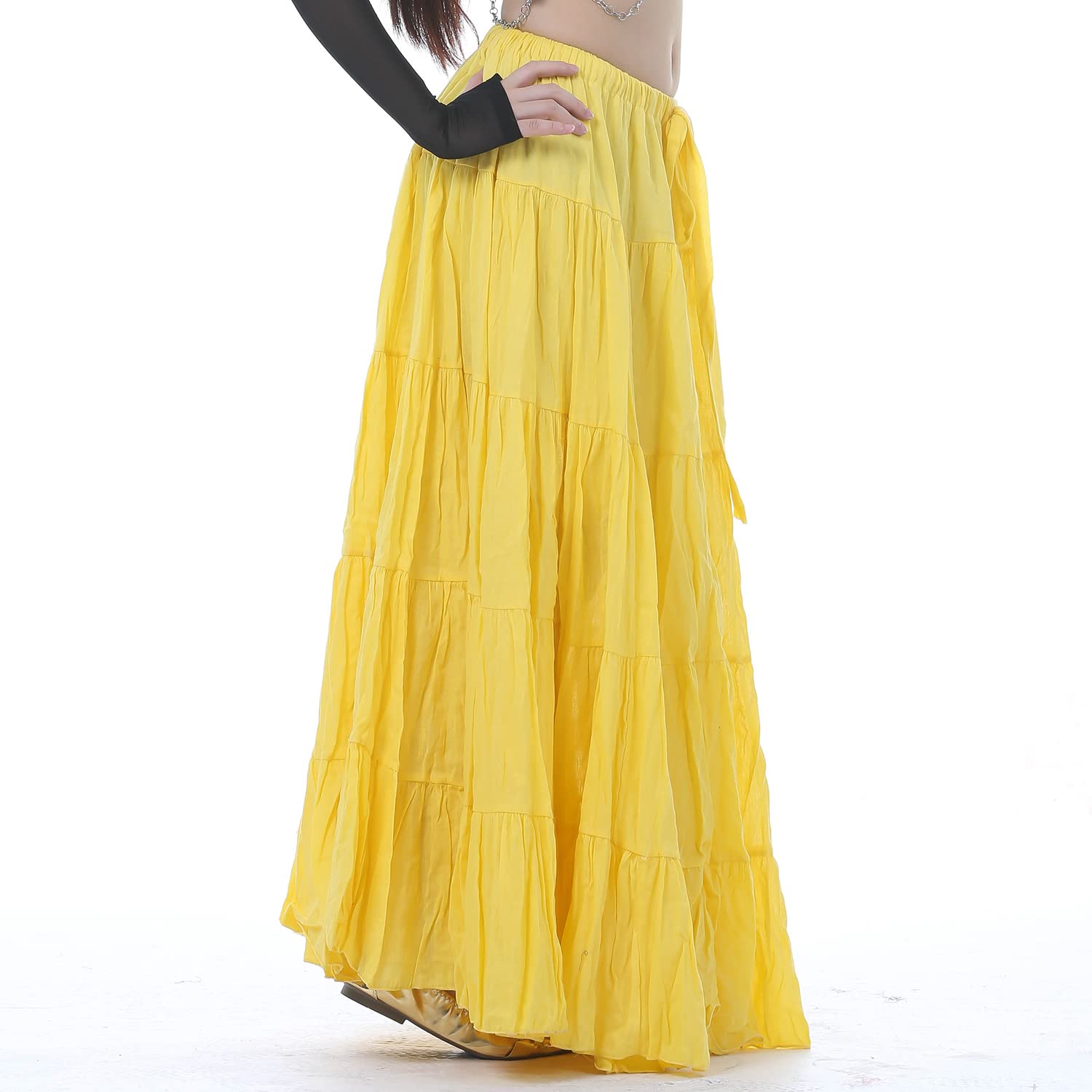 Whitewed Long Elastic Drawstring Waistband Tribal Circle Belly Dance Skirt for Women - Perfect for Belly Dancing, Performances, Yoga, and Boho Fashion