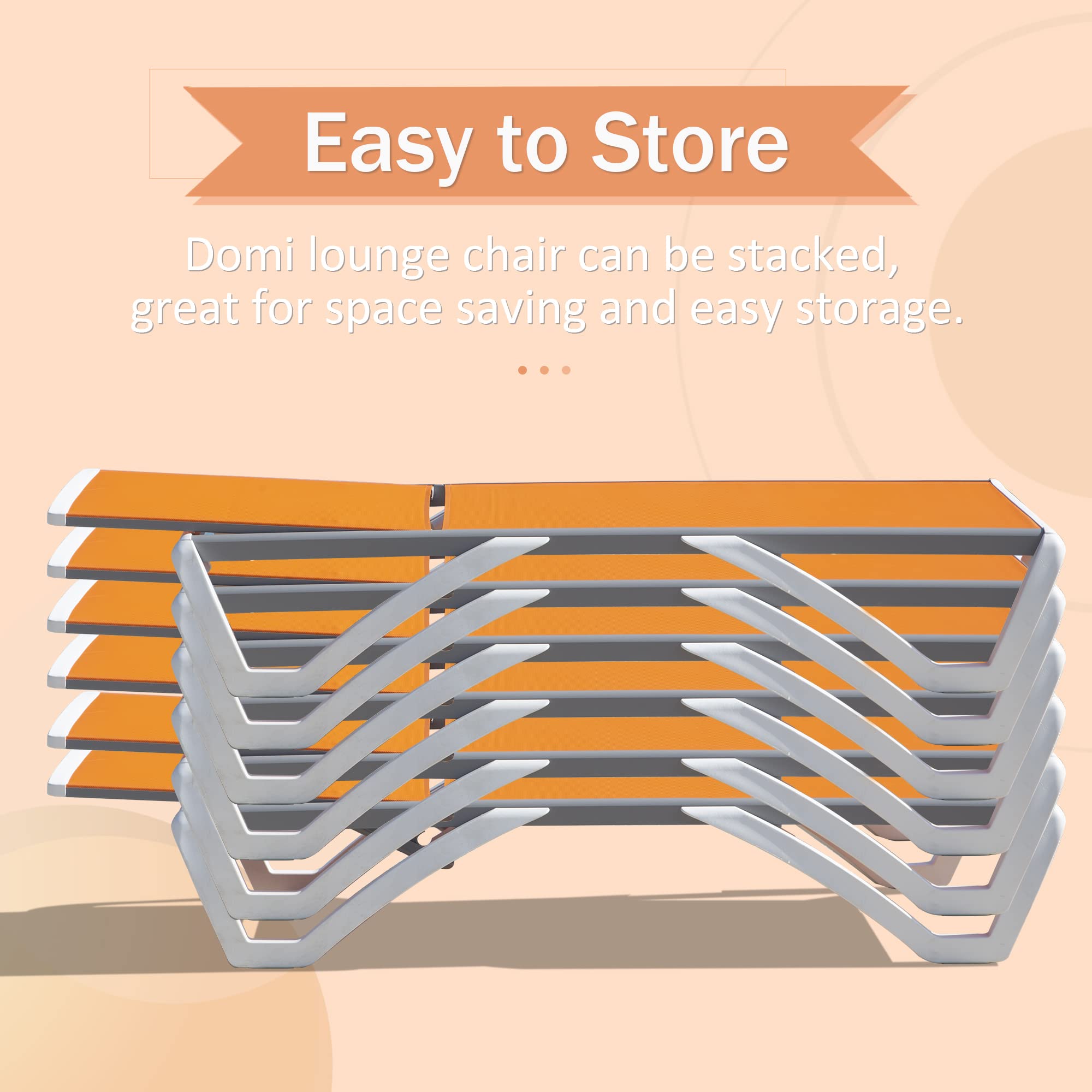 Domi 3-Piece Outdoor Lounge Chair Set with Adjustable Backrest - Aluminum Patio Chaise Lounges & Side Table for Beach, Poolside, Yard - Perfect for Relaxing in Sun, Garden, or Backyard (Orange)