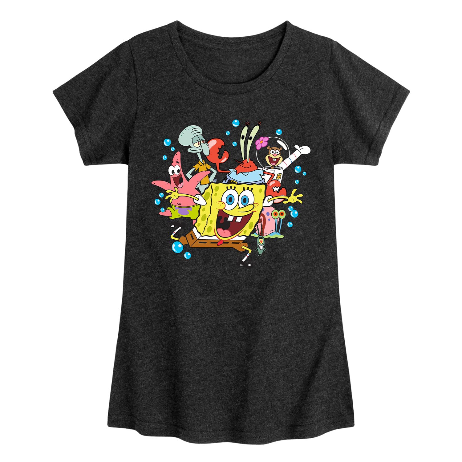 Spongebob Squarepants Bikini Bottom Bubble Crew Toddler & Youth Girls Short Sleeve T-Shirt | Cute Cartoon Graphic Tee for Kids | Perfect for Playdates, School & Family Outings