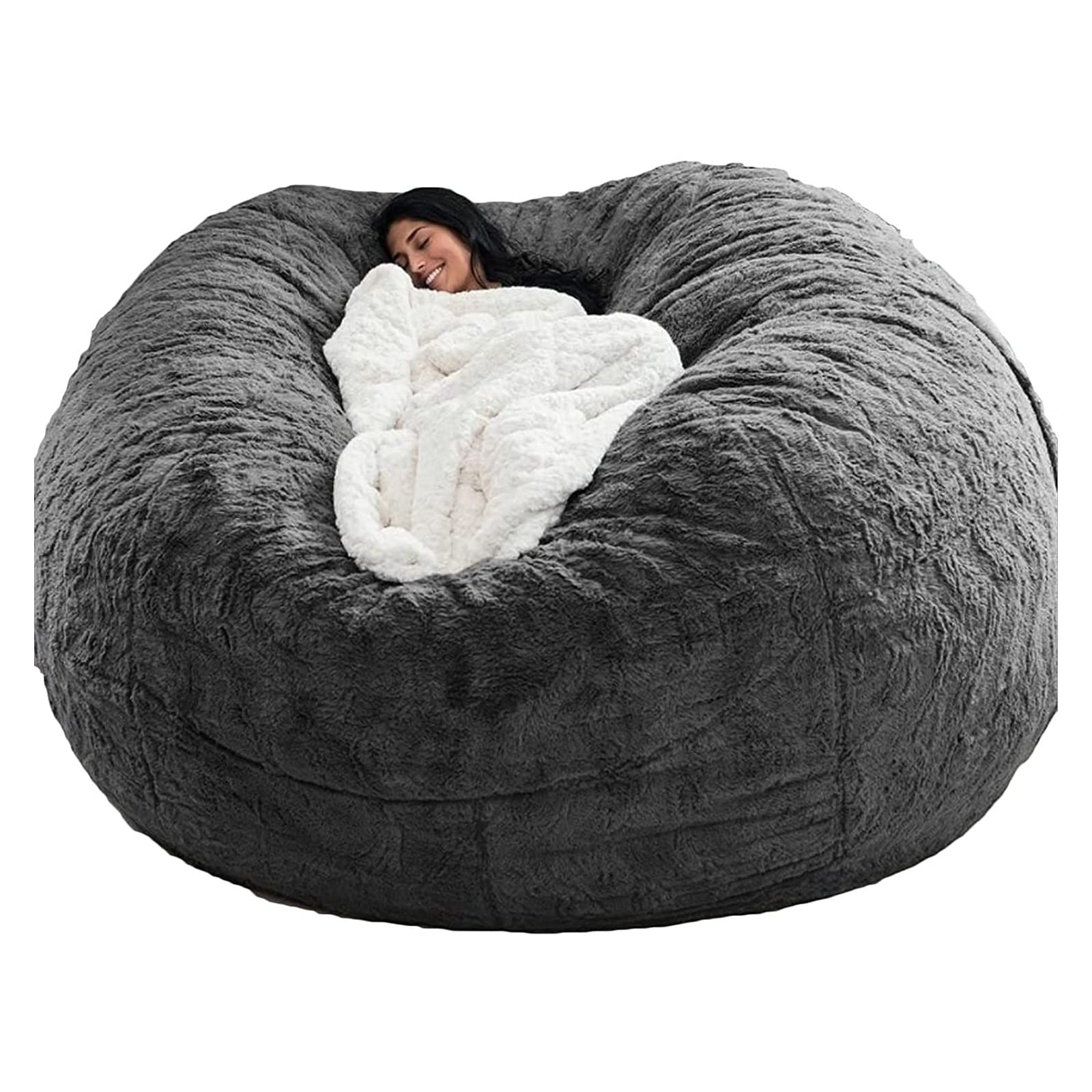 Giant 4ft Bean Bag Chair - Plush Lounger with Storage | Soft Fluffy Fur Sofa Bed for Living Room | Portable Lazy Chair (Dark Gray, No Filler Included) | Perfect for Movie Nights, Gaming & Relaxation