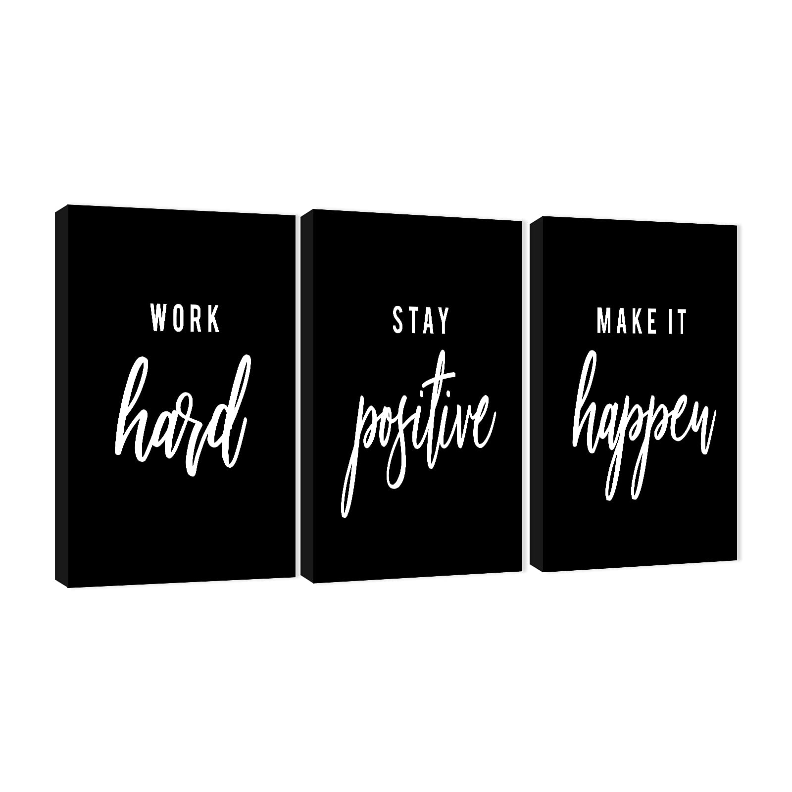 3-Piece Motivational Canvas Wall Art for Office Decor - Inspirational Black & White Framed Prints with Positive Quotes (12