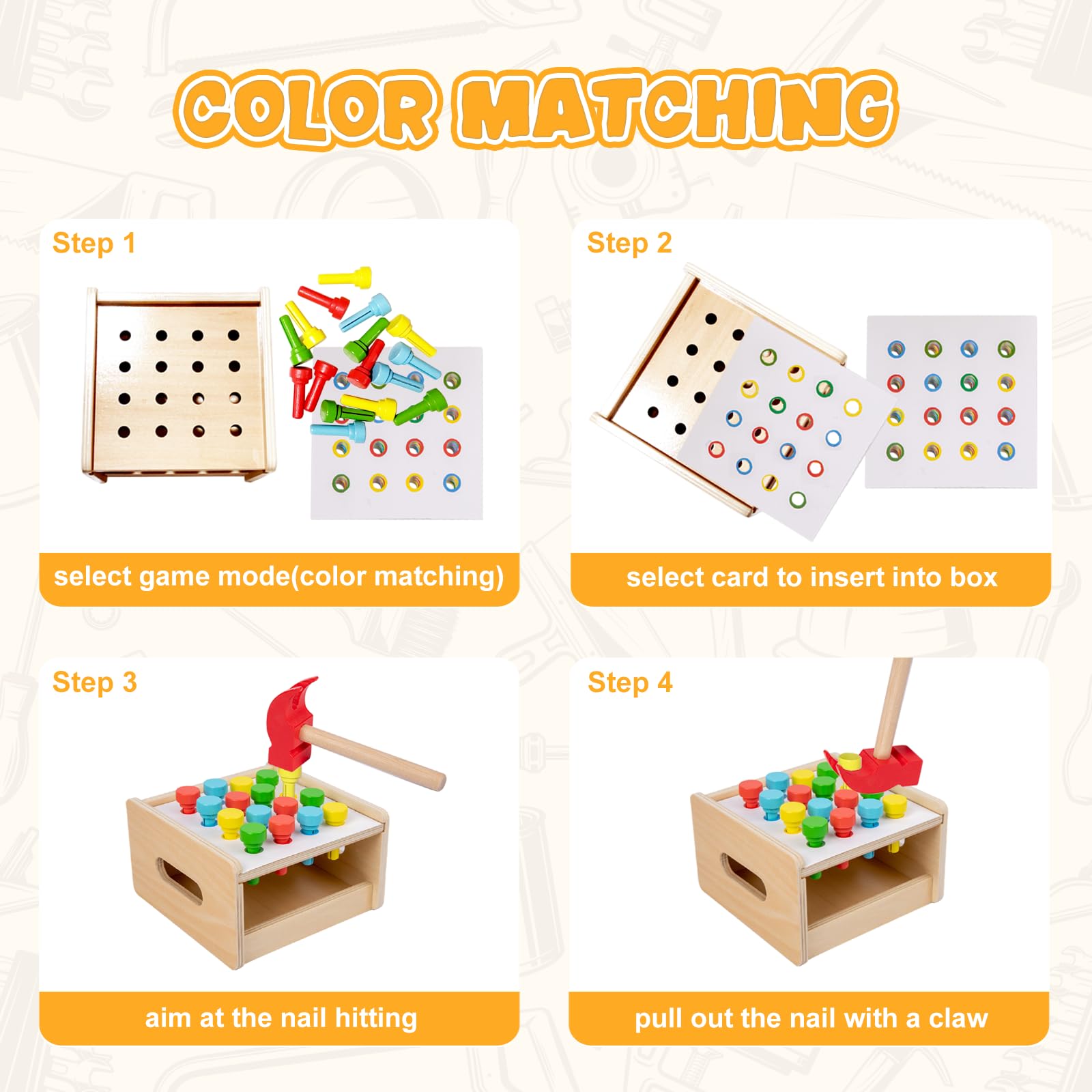 Adena Montessori 2-in-1 Wooden Tool Set for Kids Ages 3-5 - Screwdriver Board & Hammer Peg Toy Game - STEM Learning Toys for Preschoolers - Perfect for Montessori Classroom & Home Playtime