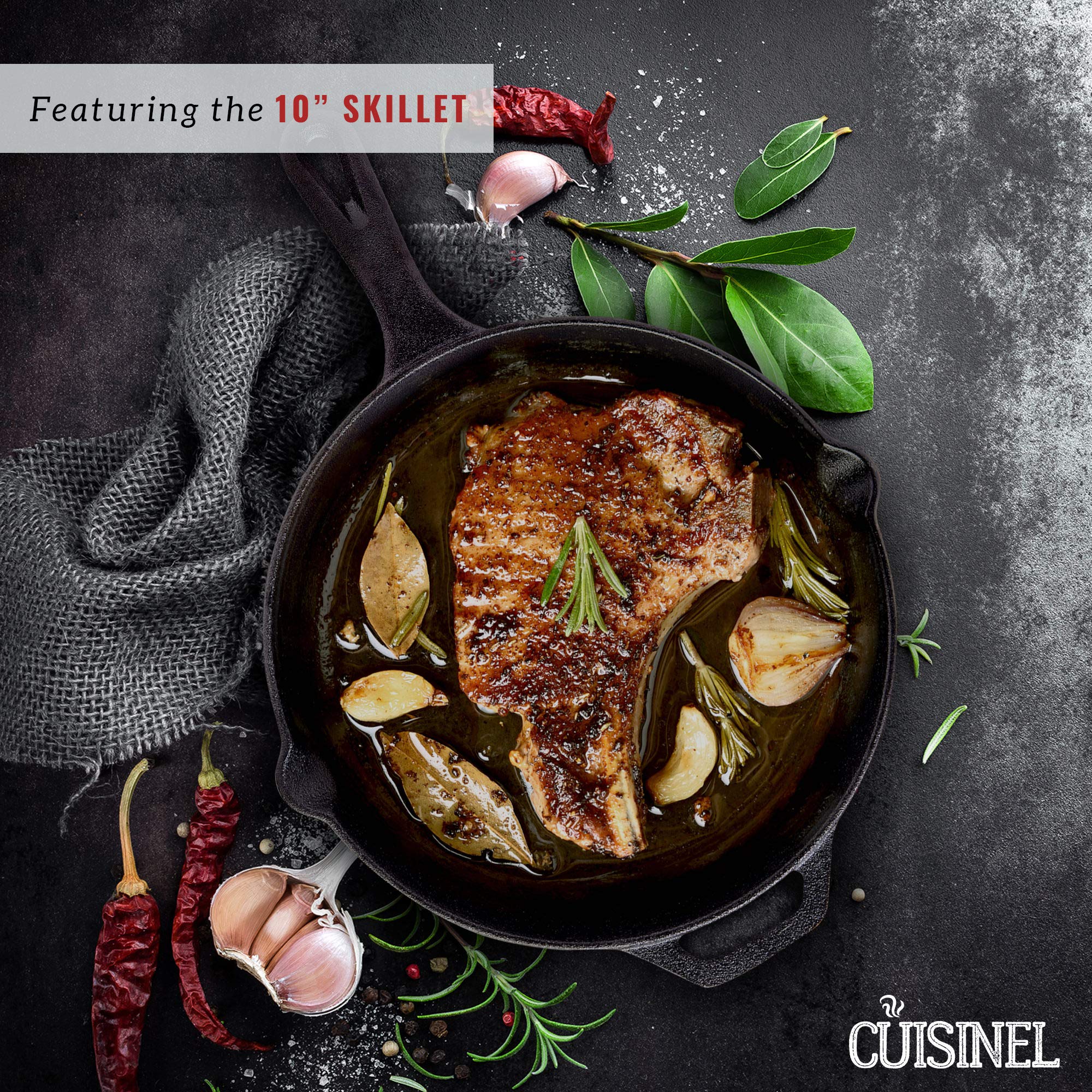 Cuisinel 9-Piece Cast Iron Cookware Set - Pre-Seasoned Skillets (10