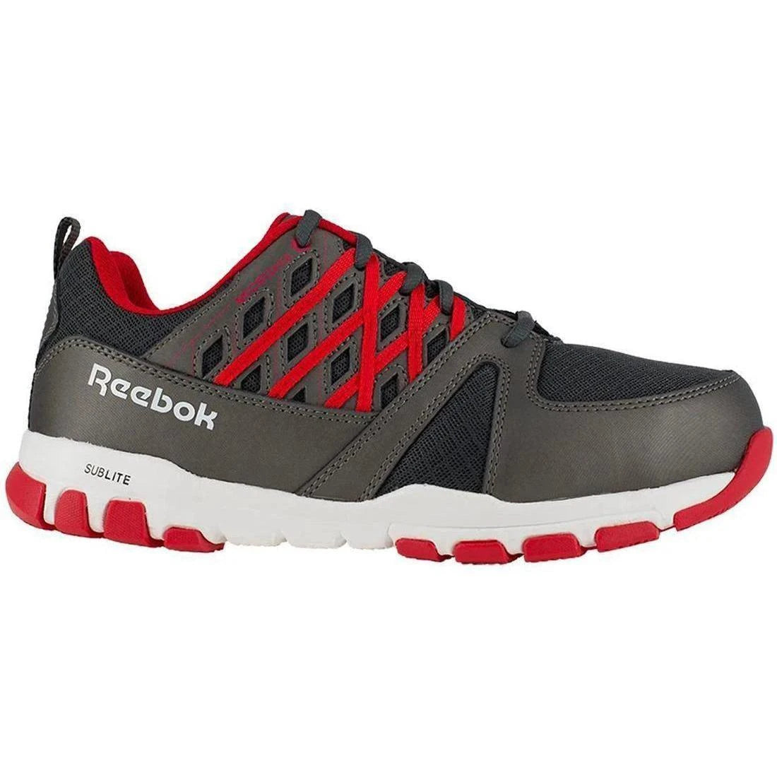 Sublite Steel Toe Athletic Work Shoes for Men - Lightweight Safety Shoes with Breathable Mesh, Black/Red - Perfect for Construction, Warehouse & Industrial Work
