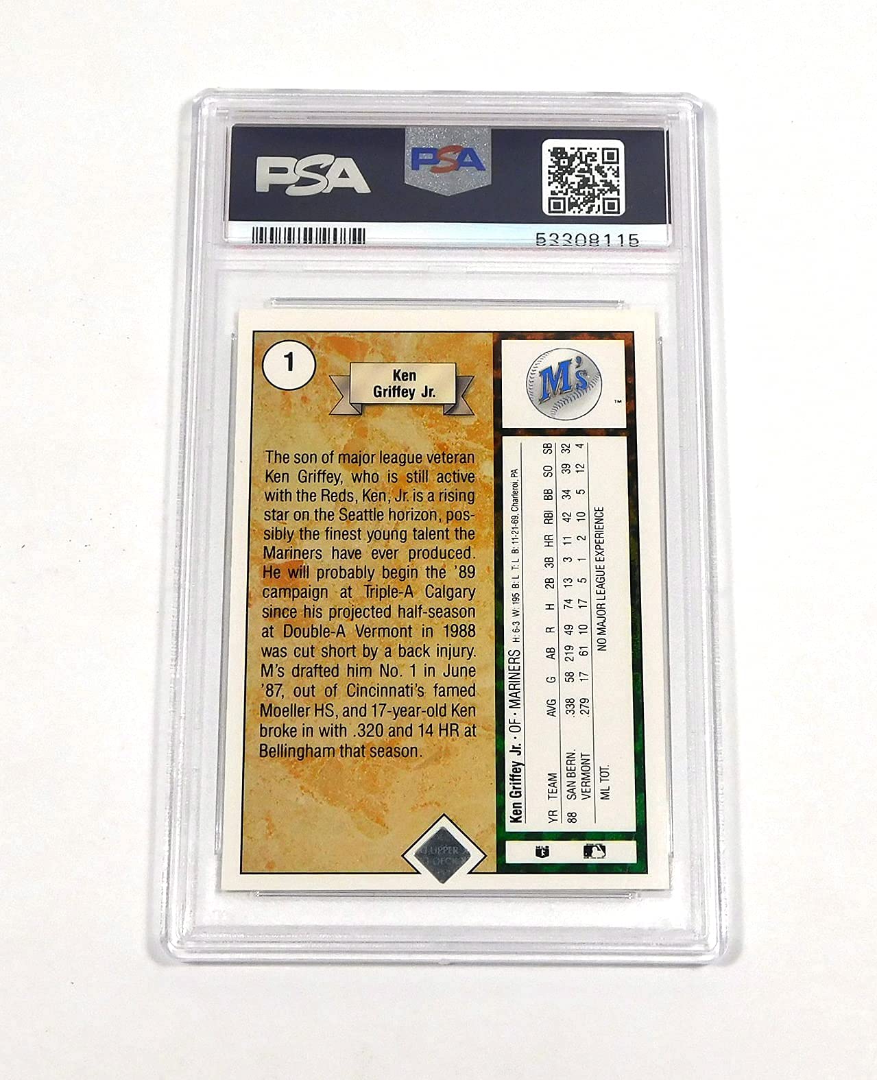1989 Upper Deck Ken Griffey Jr. #1 Star Rookie Mariners PSA 9 Baseball Graded Card - Rare Collectible for Sports Memorabilia Fans & Investment