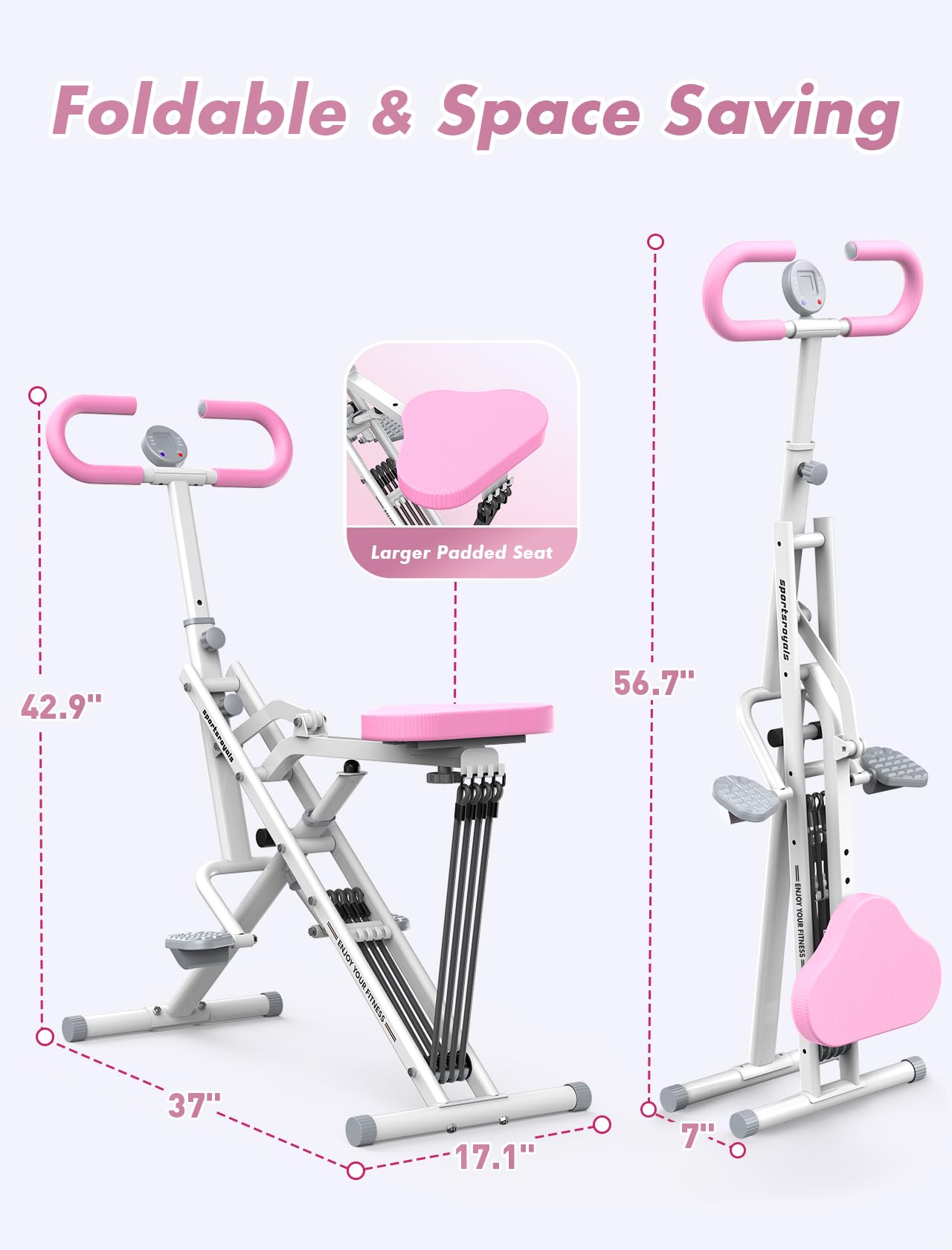 Sportsroyals 2-in-1 Foldable Rowing Machine & Squat Assist for Home Workouts - Adjustable 4 Resistance Bands (330lbs Capacity) - Full Body Exercise Equipment for Cardio & Strength Training - Perfect for Small Spaces & Home Gym Fitness Routines