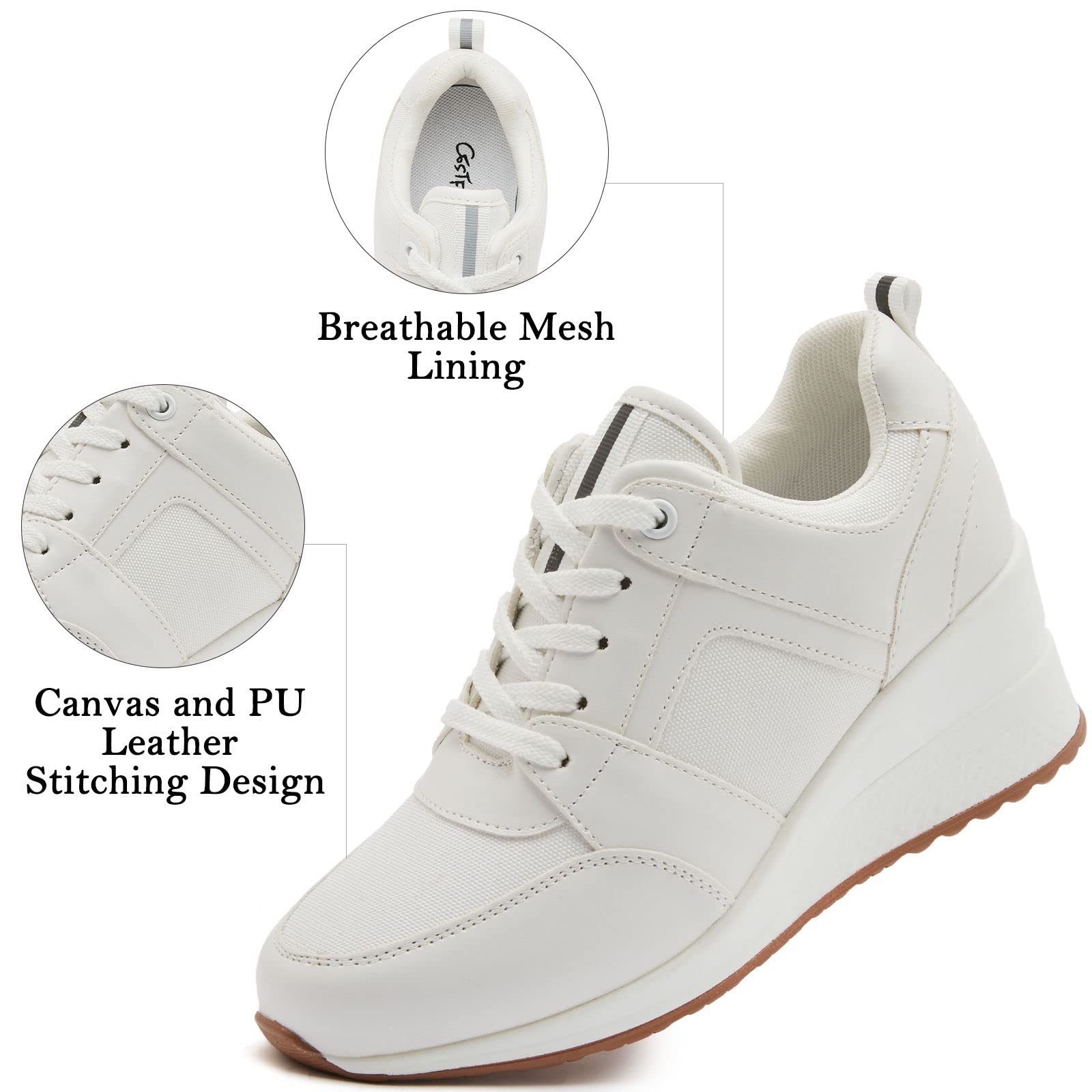 Cestfini Women's Fashion Wedge Sneakers - Stylish High Heel Platform Tennis Shoes with Hidden Wedge for Casual & Dressy Outfits | Perfect for Work, Parties & Everyday Wear