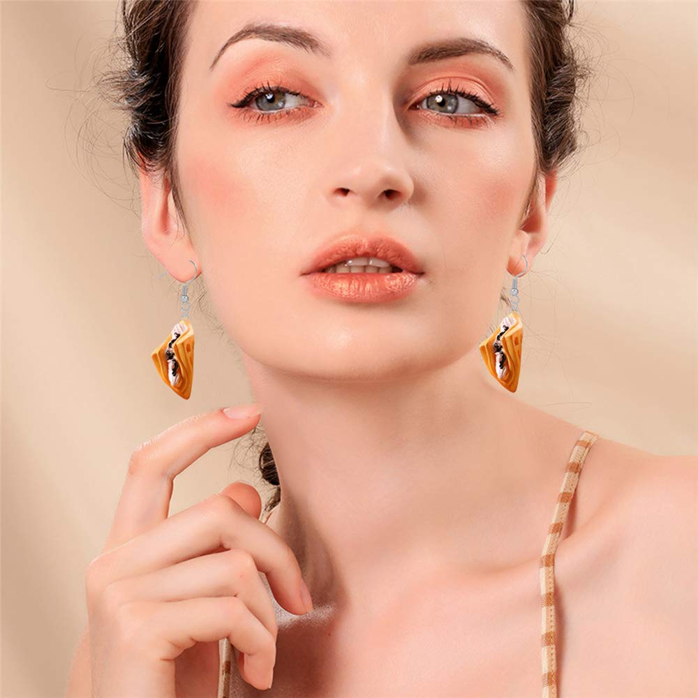 DAMLENG 6 Pairs Handmade Croissant French Bread Toast Drop Earrings - Cute Unique Baguette Dangle Earrings Set for Women - Yellow Food Simulation Jewelry - Perfect for Cosplay, Gift Giving & Fashion Accessories