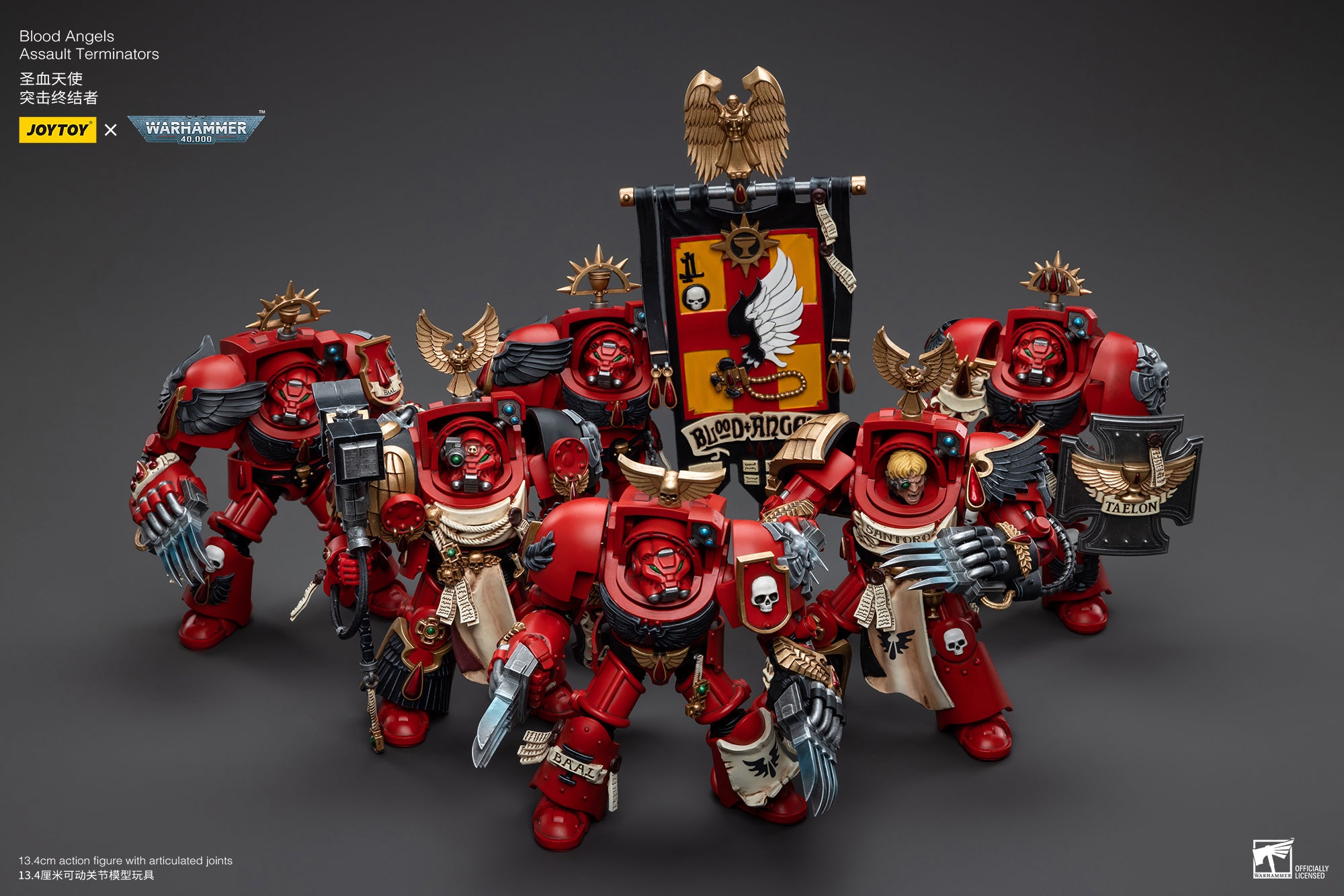 JOYTOY 1/18 Scale Warhammer 40K Blood Angels Assault Terminators Action Figure Set - 6pcs Collectible Miniatures for Tabletop Gaming & Display