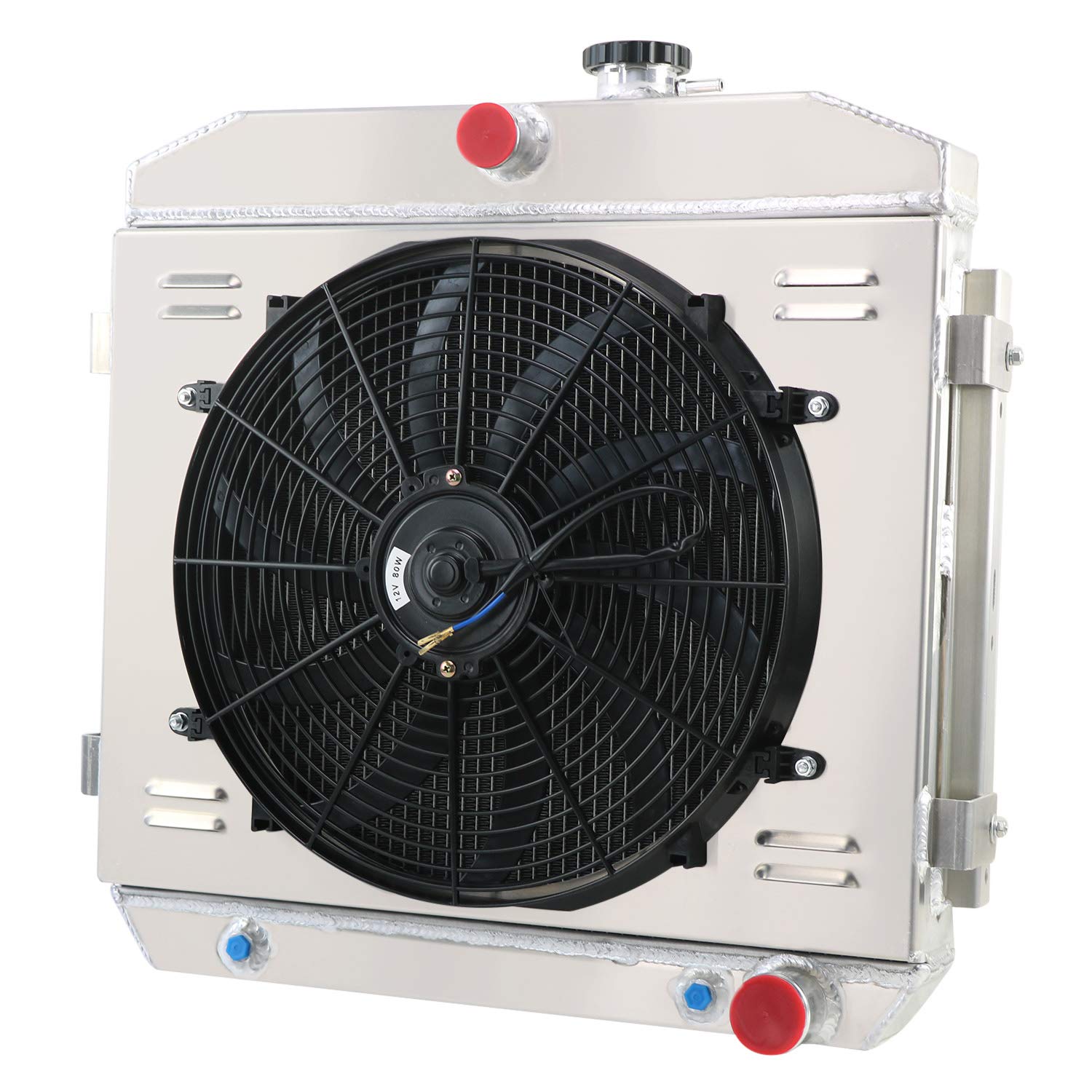 AlloyWorks 3-Row Aluminum Radiator with Shroud Fan & Relay Kit for 1955-1957 Chevy Bel Air, Nomad, One-Fifty, Two-Ten Series 4.3L/4.6L V8 - High Performance Cooling Upgrade for Classic Car Restoration & Hot Rod Builds