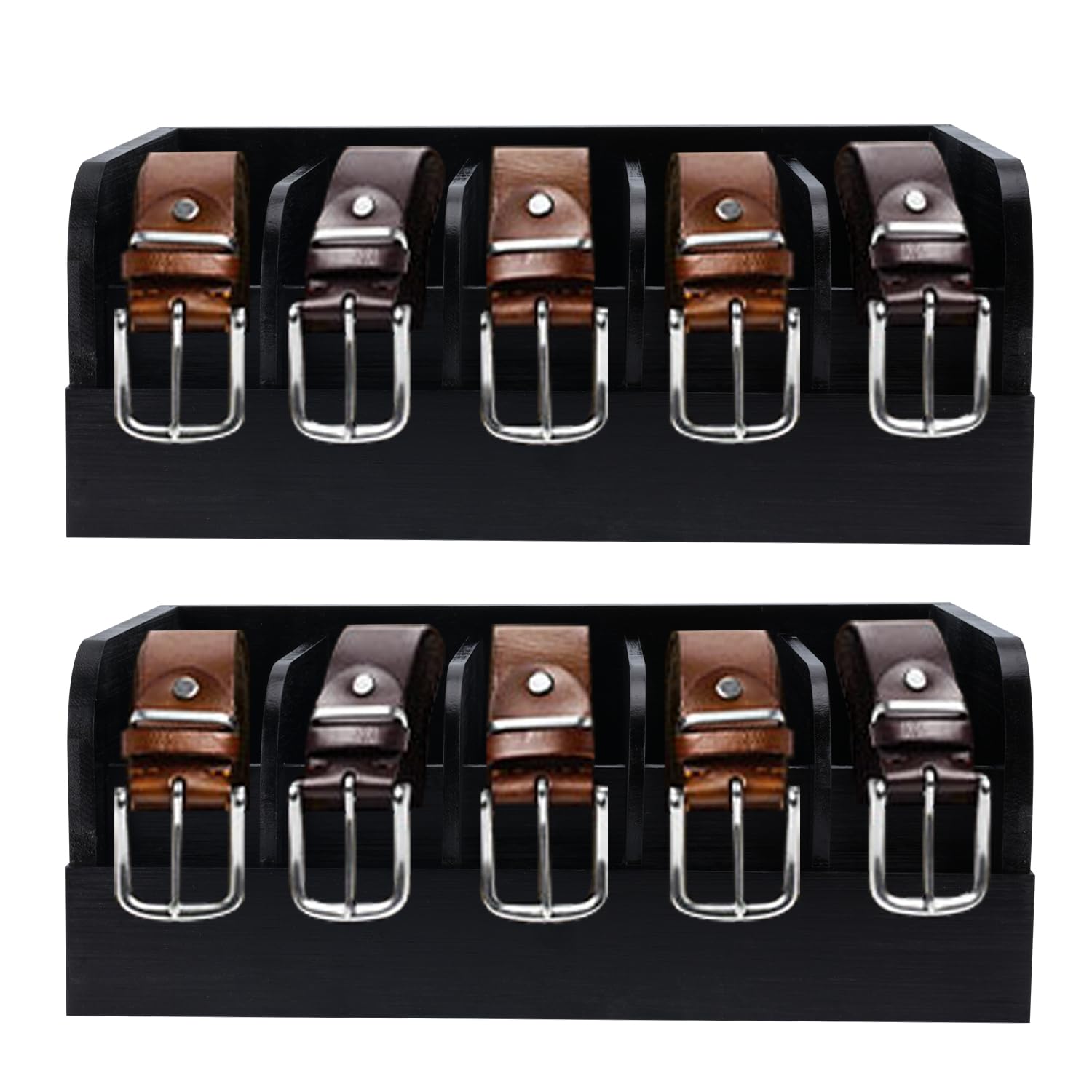 GTI Belt Organizer - 2 Pack 5-Compartment Belt & Tie Storage Organizer for Closet & Drawer - Bamboo Display Case for Men & Women (Black) - Perfect for Home, Office & Travel Organization