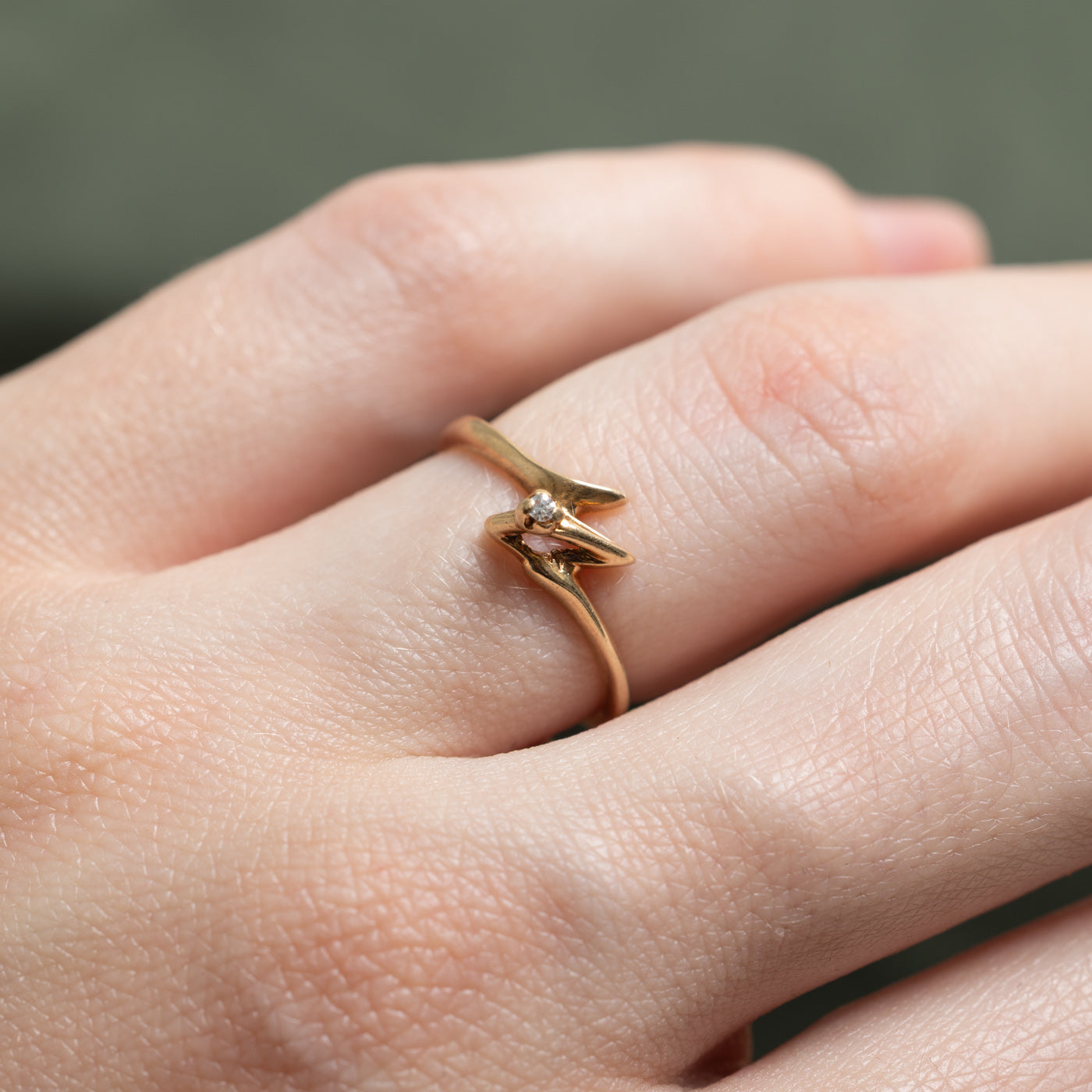 10K Gold Diamond Zigzag Abstract Ring - 0.01ct Sparkling Solitaire - Size 4.5 - Elegant Stackable Ring for Women - Perfect for Anniversary, Engagement & Everyday Wear
