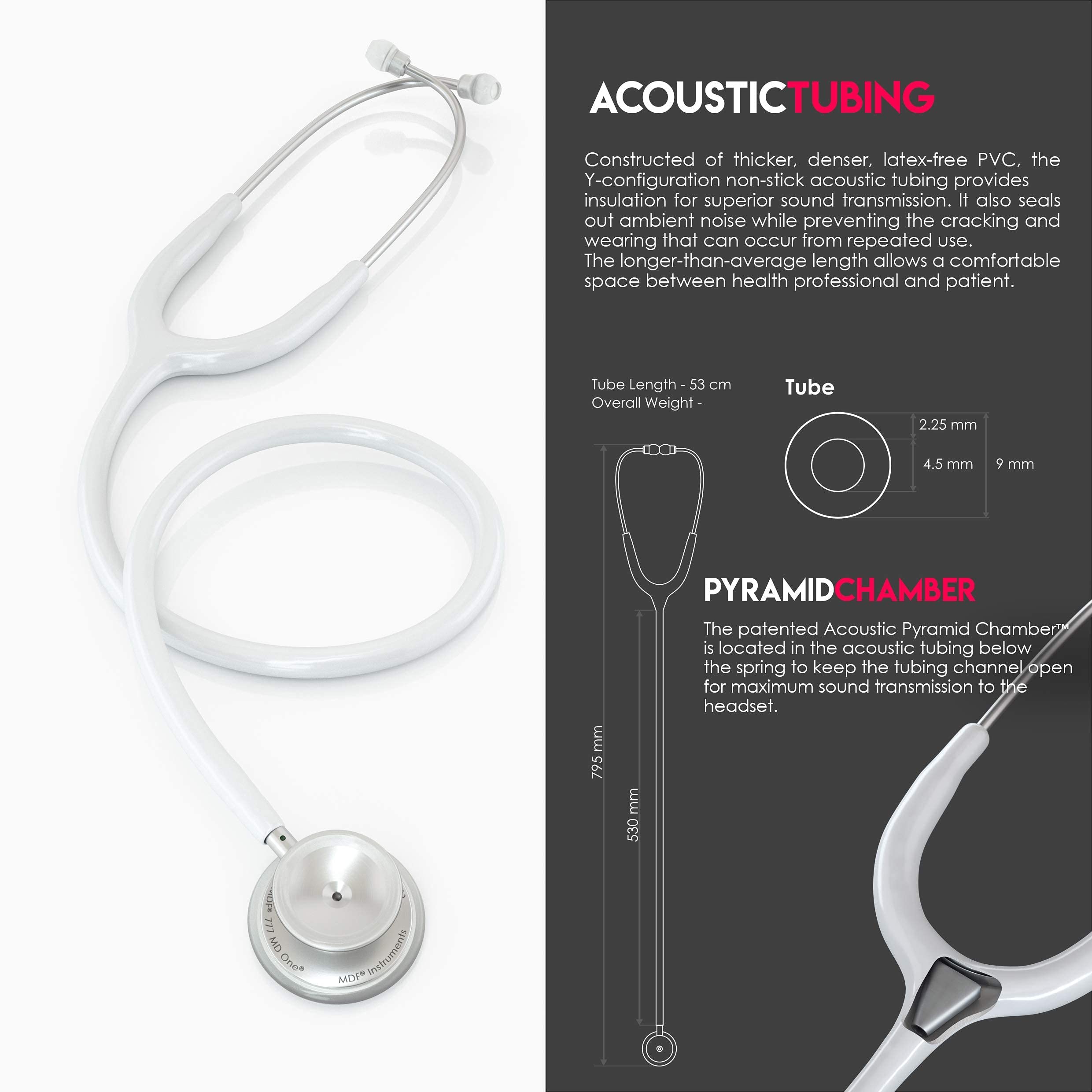 MDF MD One Stainless Steel Stethoscope - White Tube, Silver Chestpiece & Headset (MDF77729) with Hard Travel Case & Mesh Pocket (MDFSCM12) | Ideal for Medical Professionals, Nursing Students & Healthcare Workers