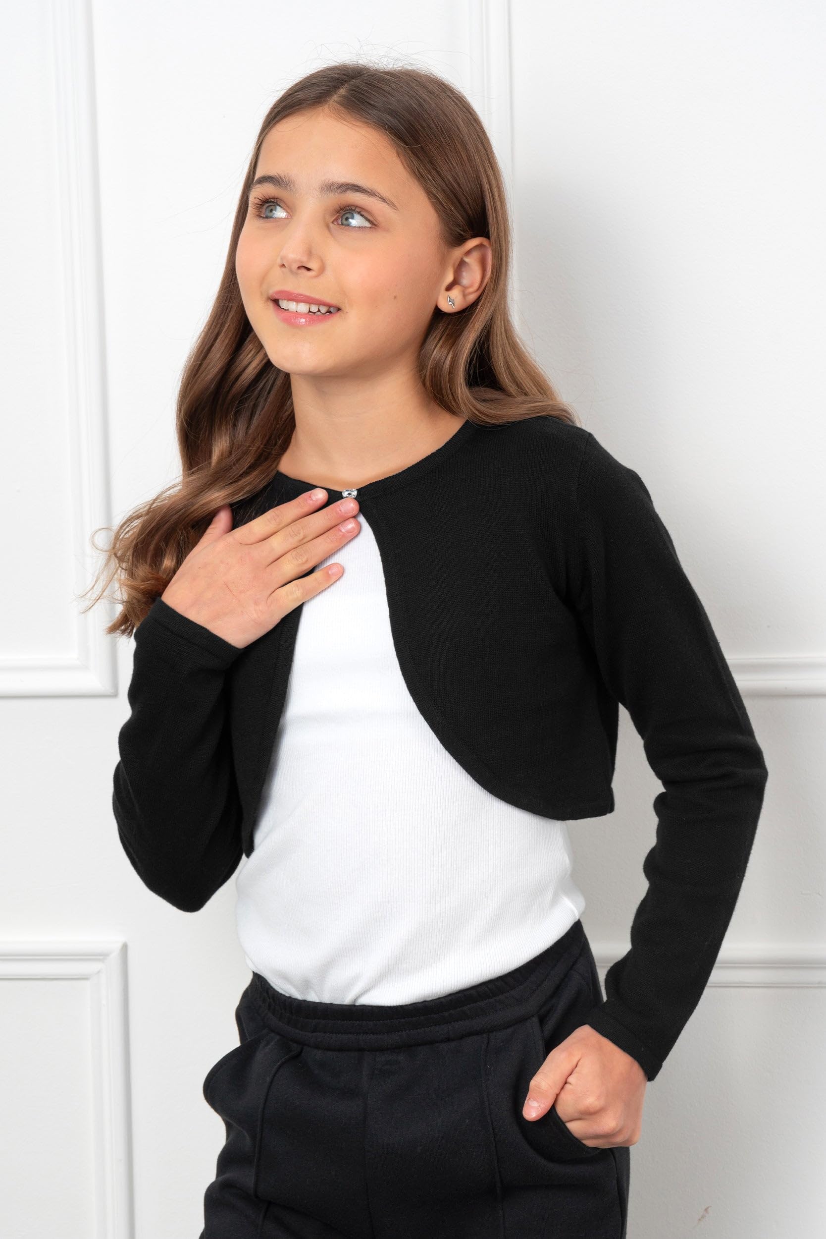 BOLEROSE Girls Long Sleeve Cardigan - Soft Knit Bolero Shrug for Kids & Toddlers - Perfect for School, Parties, and Special Occasions