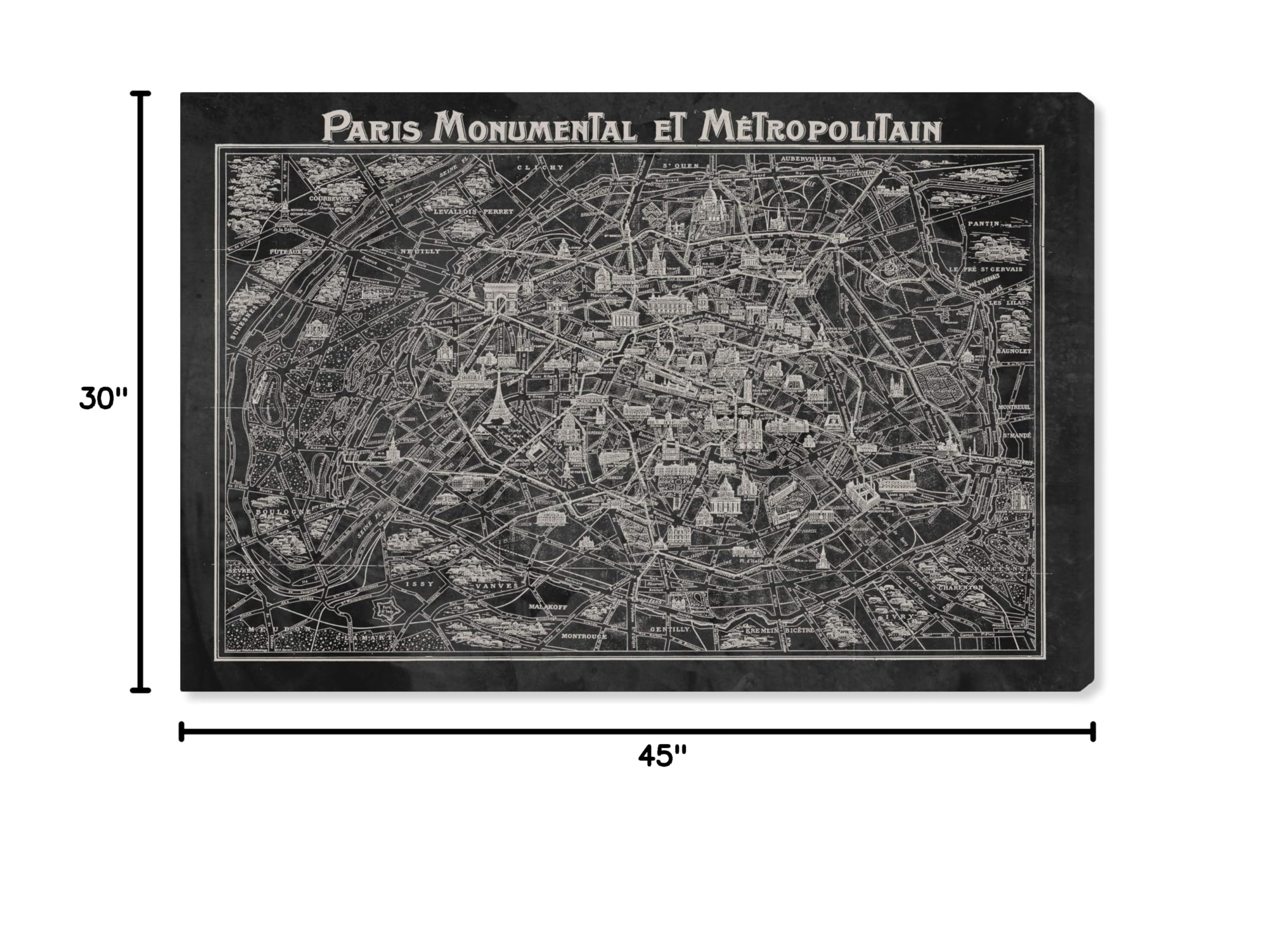 Rustic Gray Paris Map Canvas Wall Art - 45