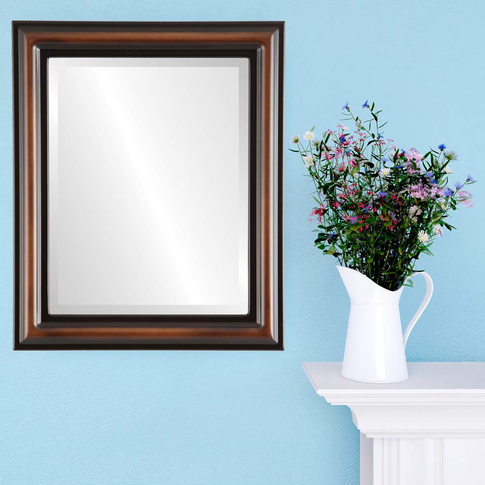 Philadelphia Style Walnut Rectangle Beveled Wall Mirror 26x32 - Elegant Home Decor for Living Room, Bedroom & Entryway