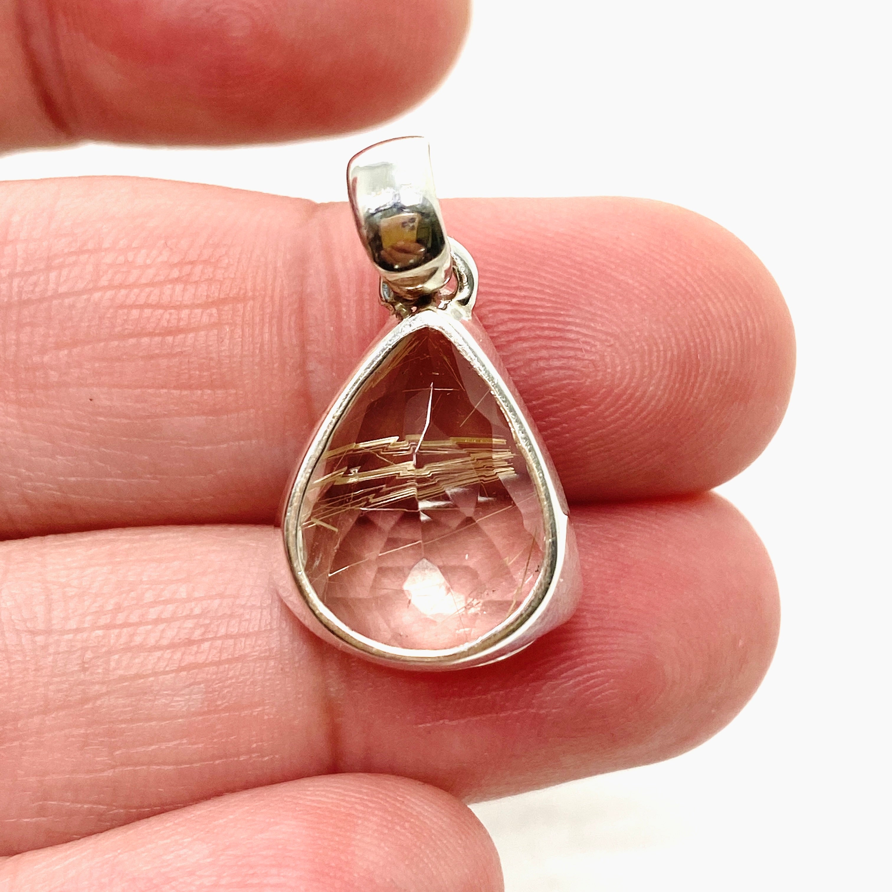 Rutilated Quartz Teardrop Faceted Pendant Necklace PPGJ841 - Elegant Crystal Jewelry for Women, Perfect for Gifts & Special Occasions