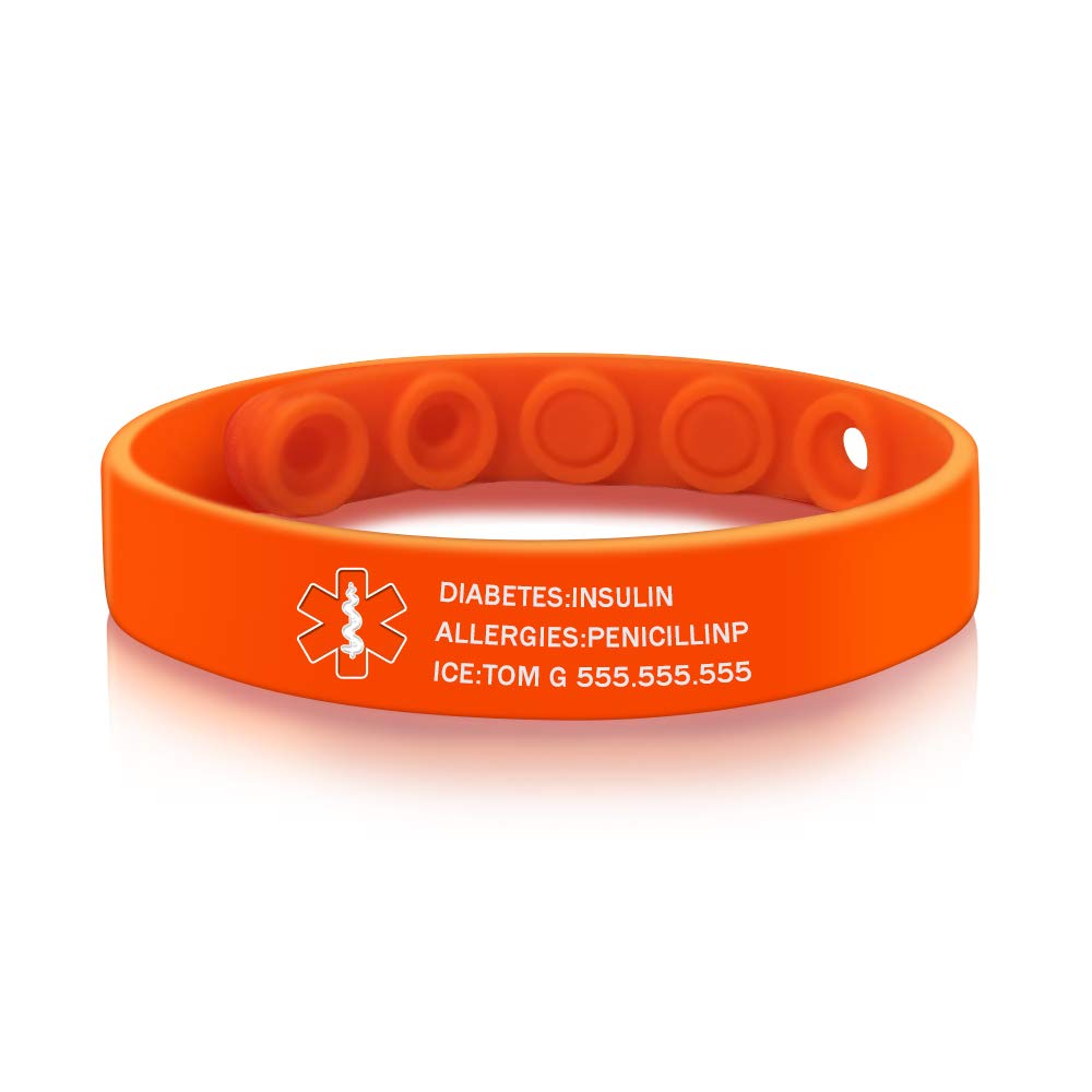 Custom Engraved Medical Alert Bracelet - Waterproof & Adjustable Silicone ID Bracelet for Men & Women | Emergency Medical Info, Allergies, Diabetes | Perfect for Outdoor, Travel & Daily Safety