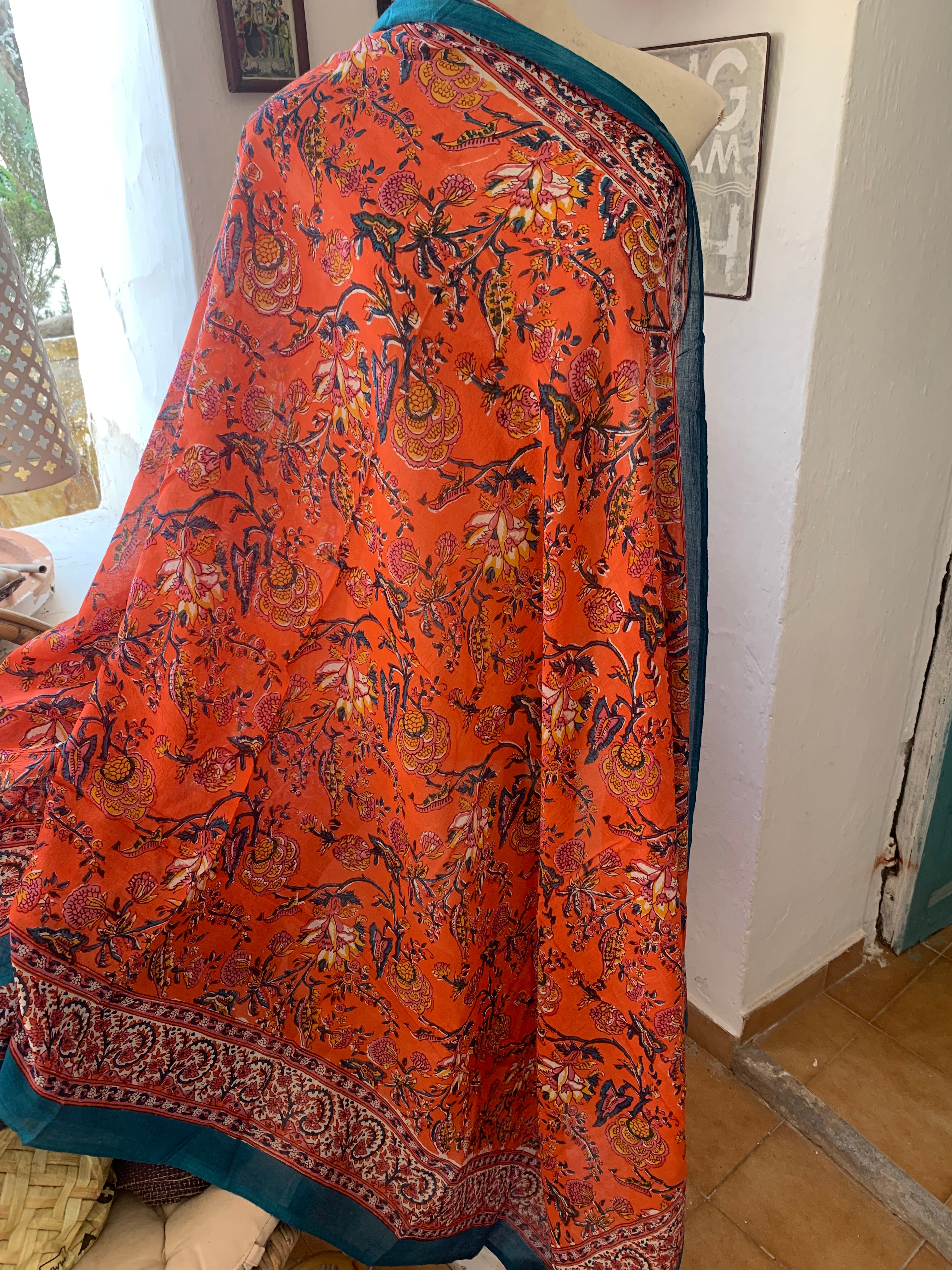 Stylish Block Print Cotton Sarong Pareo Shawl - New Collection for Beach, Pool & Summer Fashion