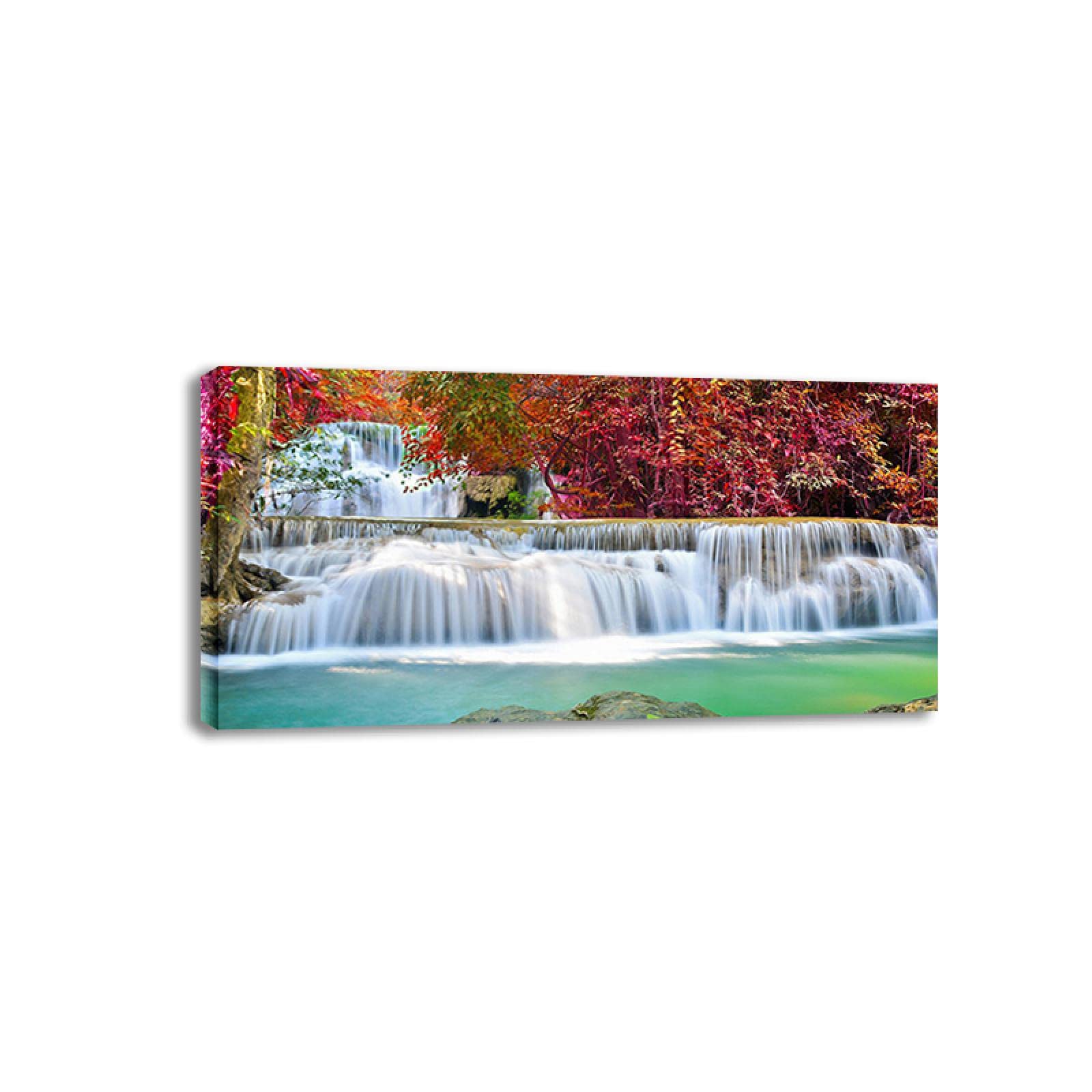 Framed Waterfall Landscape Canvas Wall Art - Nature Scenery Painting with Red Trees - 60x120cm (23.6x47.2in) Ready to Hang - Perfect for Living Room, Bedroom & Office Decor