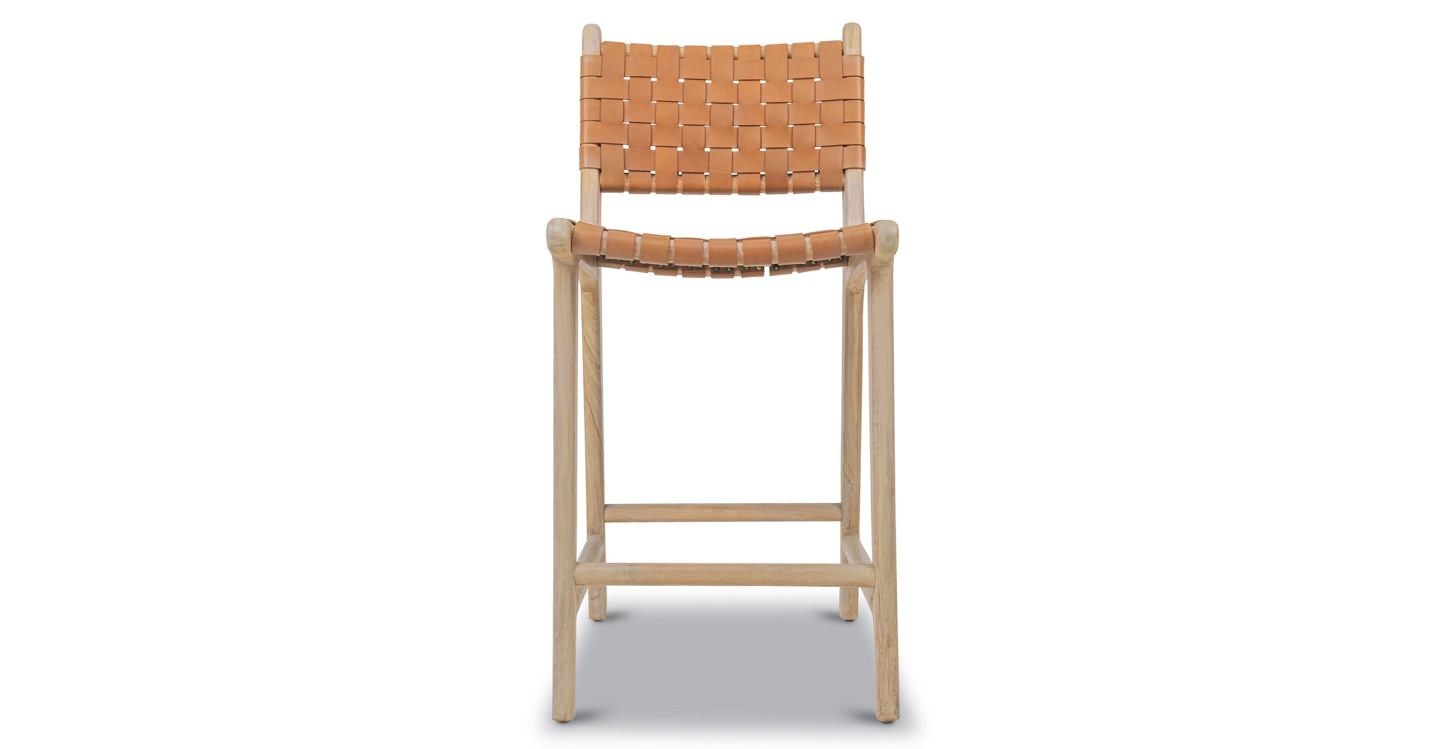 Premium Teak & Leather Counter Height Bar Stool - Modern Kitchen Island & Breakfast Nook Seating - Durable & Stylish for Home, Cafe, and Restaurant Use