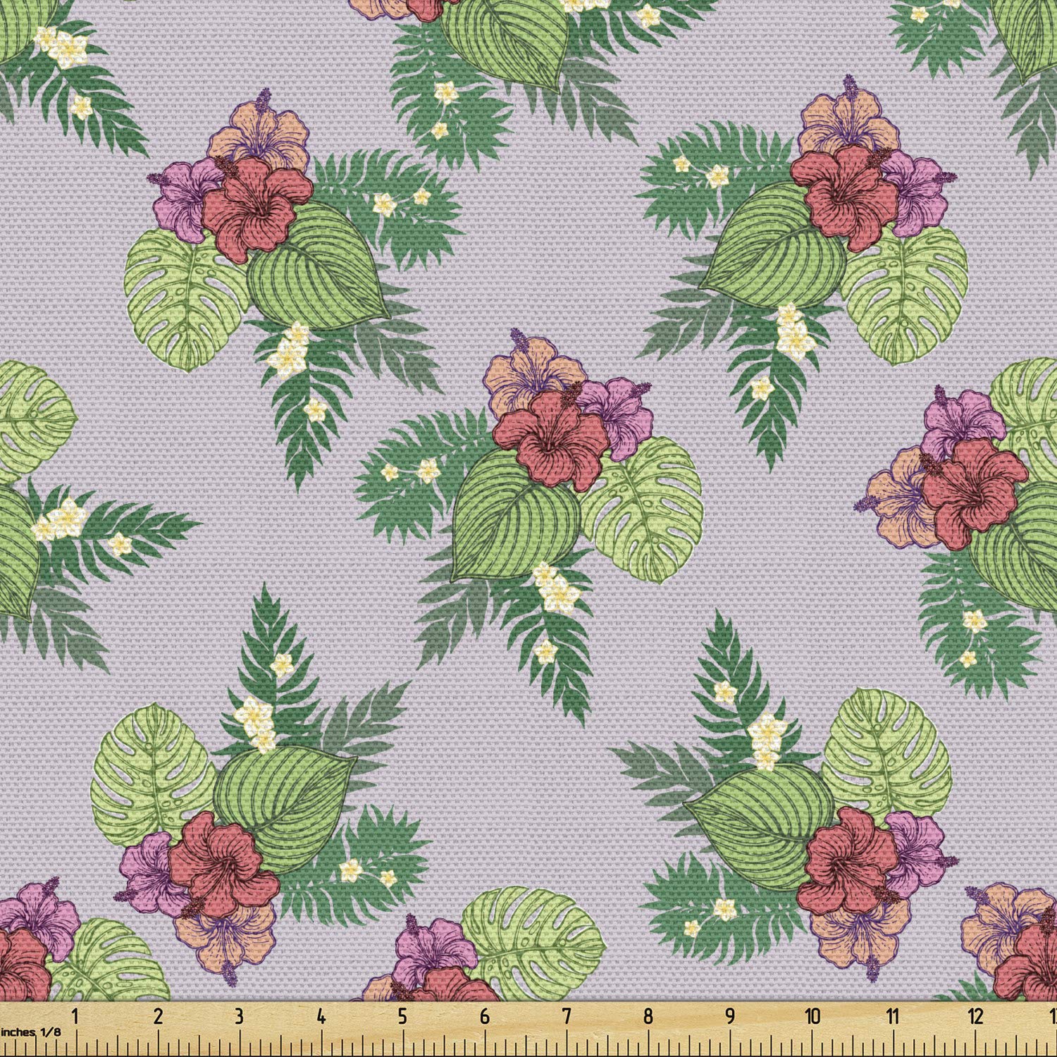 Ambesonne Exotic Fabric by The Yard - Tropical Floral Print with Colorful Flowers & Leaves, Spring Bloom Design for Upholstery, Curtains & Home Decor (1 Yard, Multicolor) | Perfect for DIY Projects, Sofa Covers, Tablecloths & Decorative Pillows