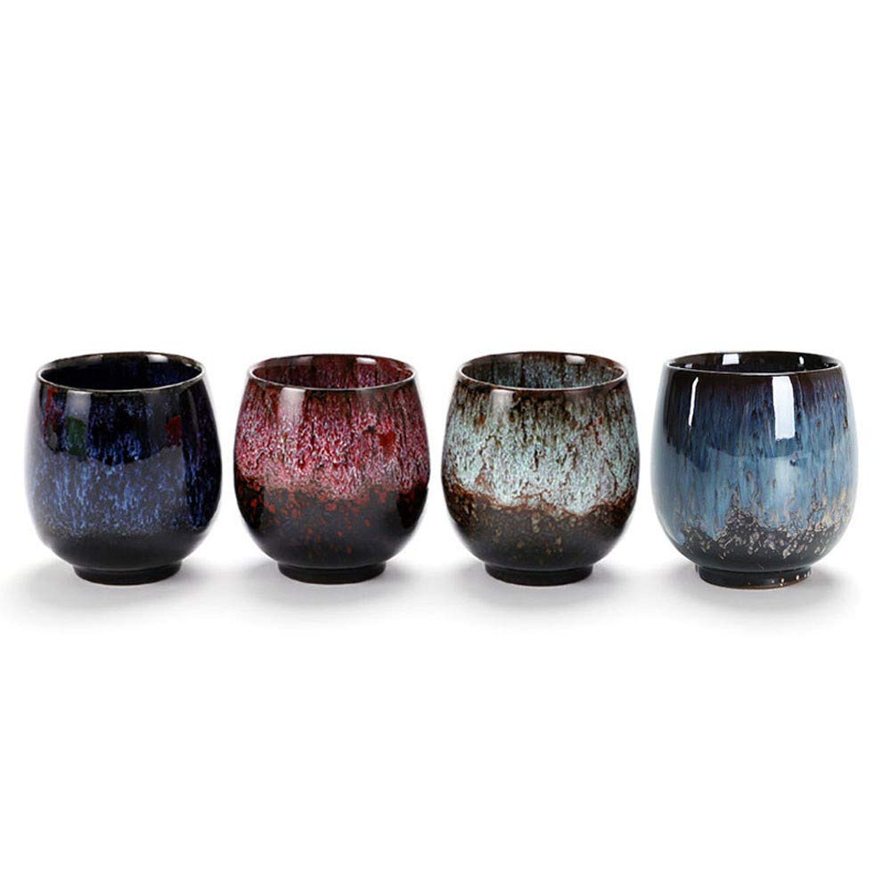 Premium Jianzhan Ceramic Teacup Set - Traditional Kung Fu Tea & Yerba Mate Cup Collection - Handcrafted Coffee Mug Gift Set (4 Colors, 4 Pieces) - Perfect for Tea Ceremonies, Home Decor & Thoughtful Gifting