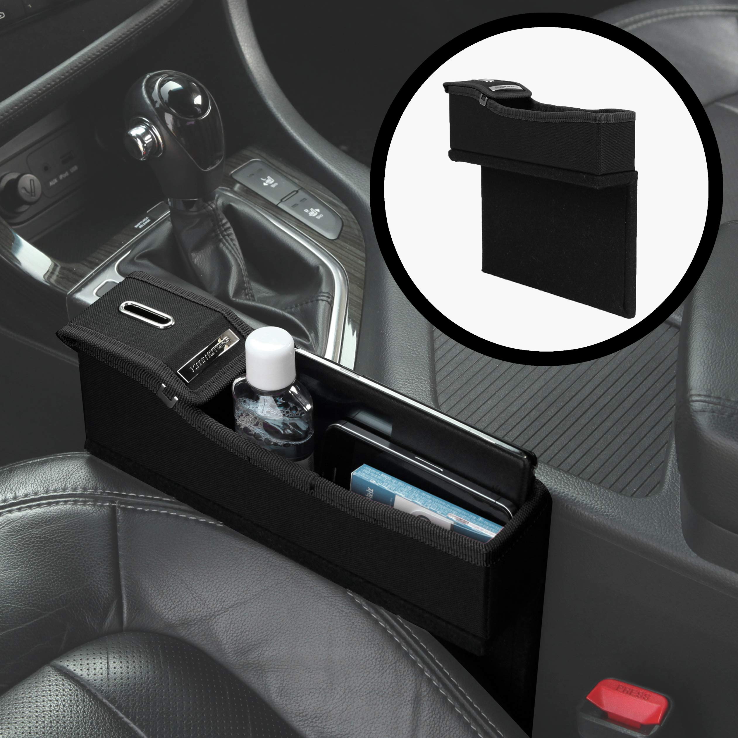 KMMOTORS Black Coin Box Side Pocket - Car Seat Gap Organizer, Multi-Functional Storage Console for Driver Side | Perfect for Keys, Phones & Small Items in Sedans, SUVs & Trucks