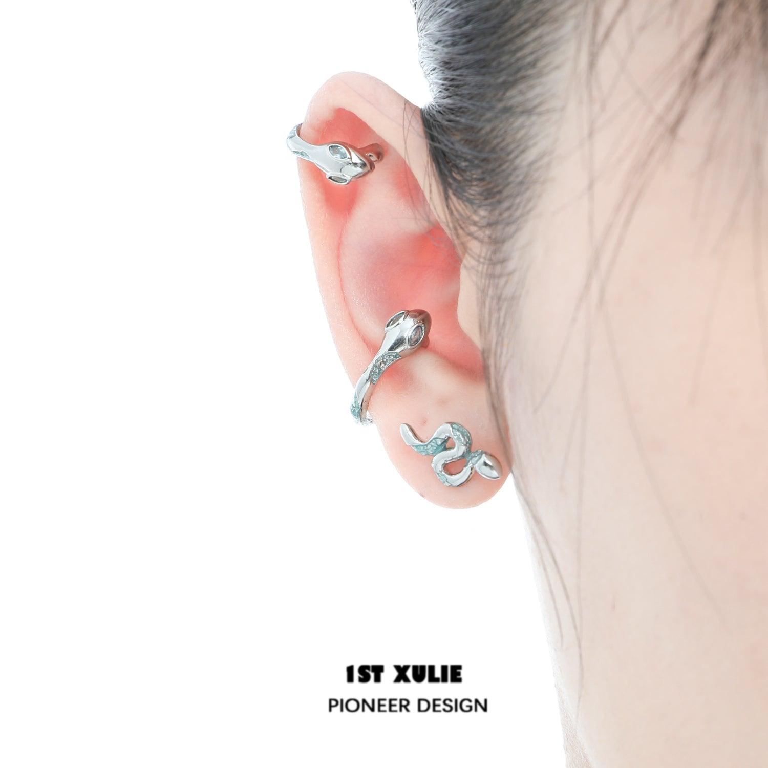 Frozen Serpent Girl S925 Sterling Silver Snake Earrings - Hypoallergenic Ear Clips for Women | Perfect for Gothic Fashion, Halloween Costumes & Alternative Jewelry Lovers