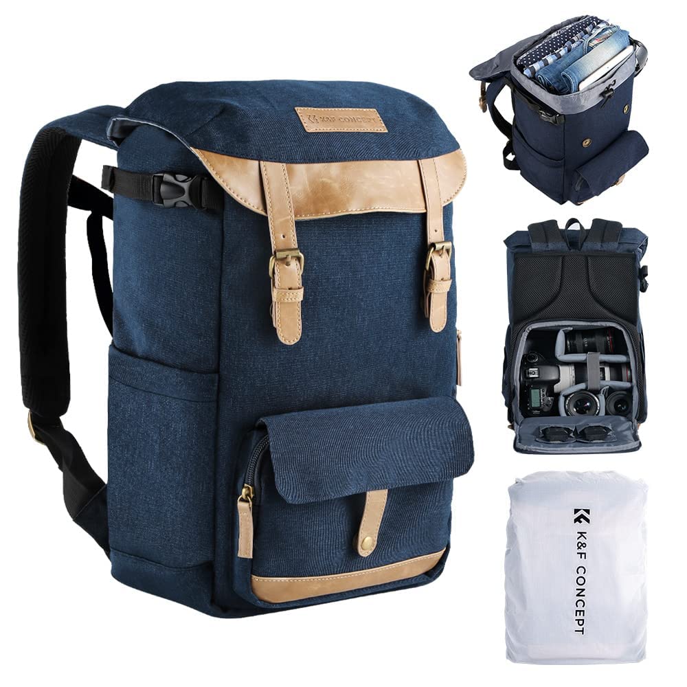 K&F Concept Professional DSLR Camera Backpack - Waterproof Travel Photography Bag with Tripod Holder, Laptop Compartment & Rain Cover - Perfect for Outdoor Shooting, Travel & Hiking (Black)