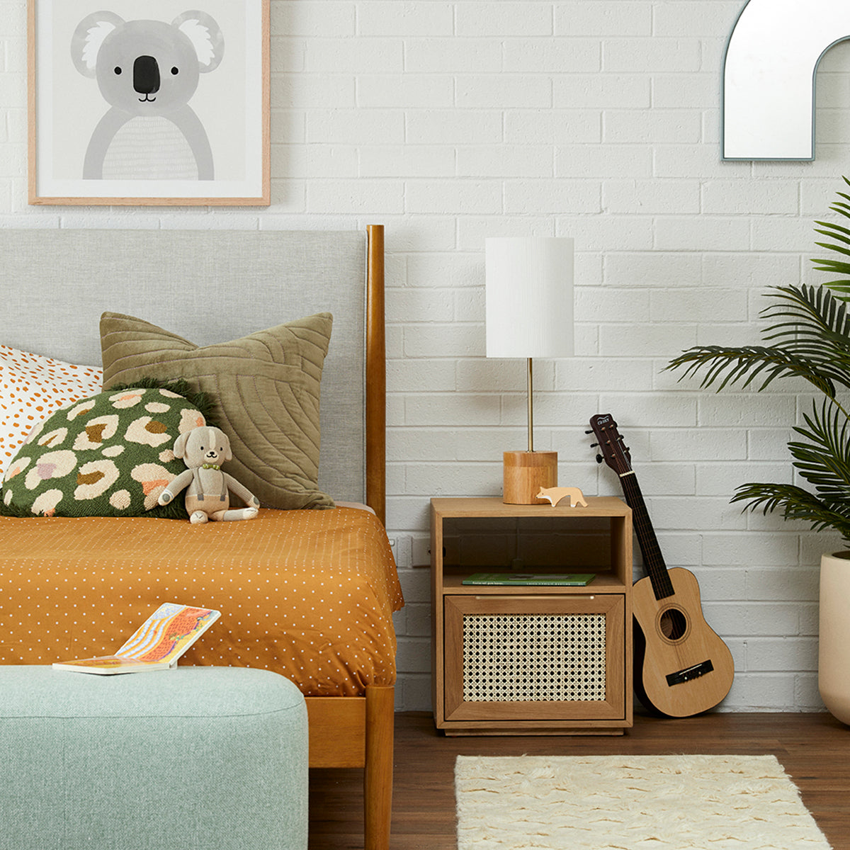Rattan Open Bedside Table - Boho Nightstand with Storage Shelf for Bedroom, Living Room, or Nursery | Lightweight & Stylish Home Decor