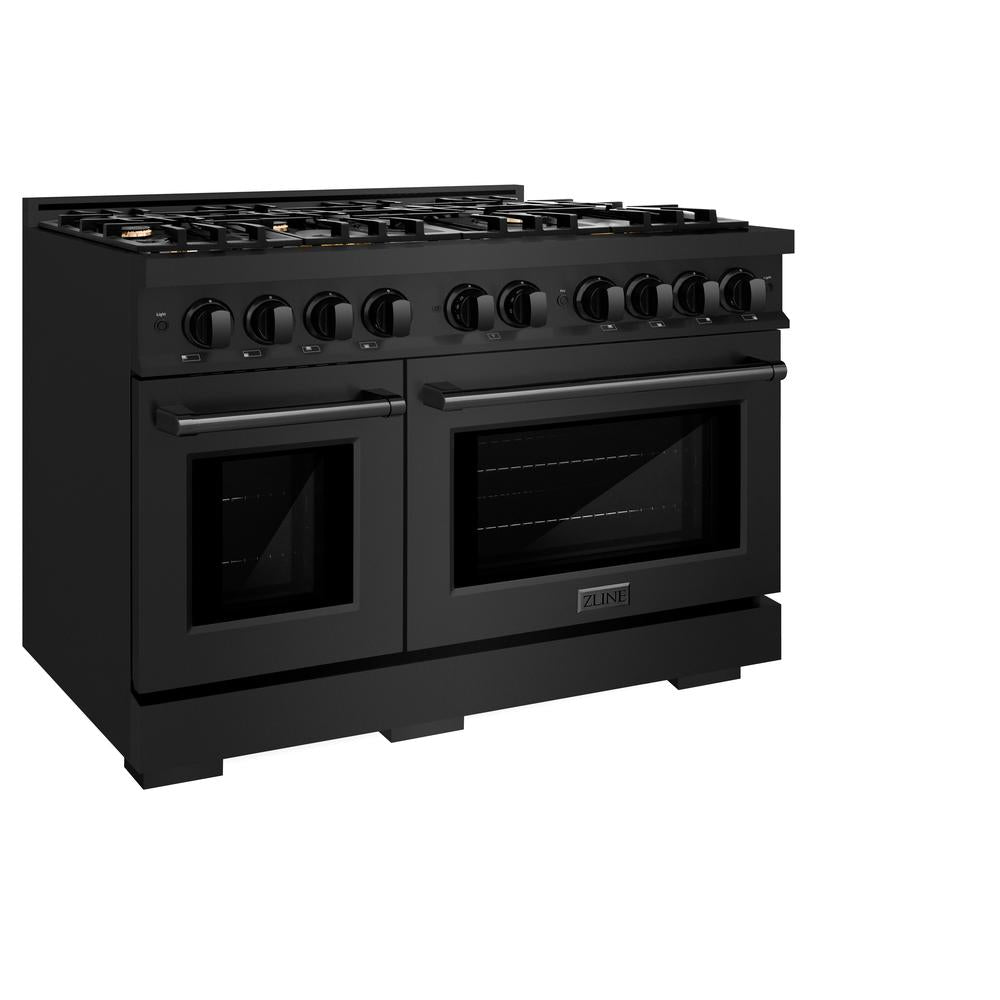 ZLINE 48-Inch 6.7 cu. ft. Black Stainless Steel Double Oven Gas Range with 8 Brass Burners - Professional Kitchen Appliance for Home Chefs & Entertaining (HGRB BR 48) | Perfect for Large Family Cooking, Holiday Meals & Gourmet Baking