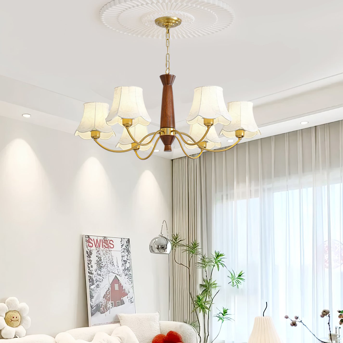 Elegant Alyssa Fabric Chandelier - Modern Ceiling Light Fixture for Dining Room, Bedroom & Living Room Decor | Energy Efficient LED Lighting Solution for Home Interior Design