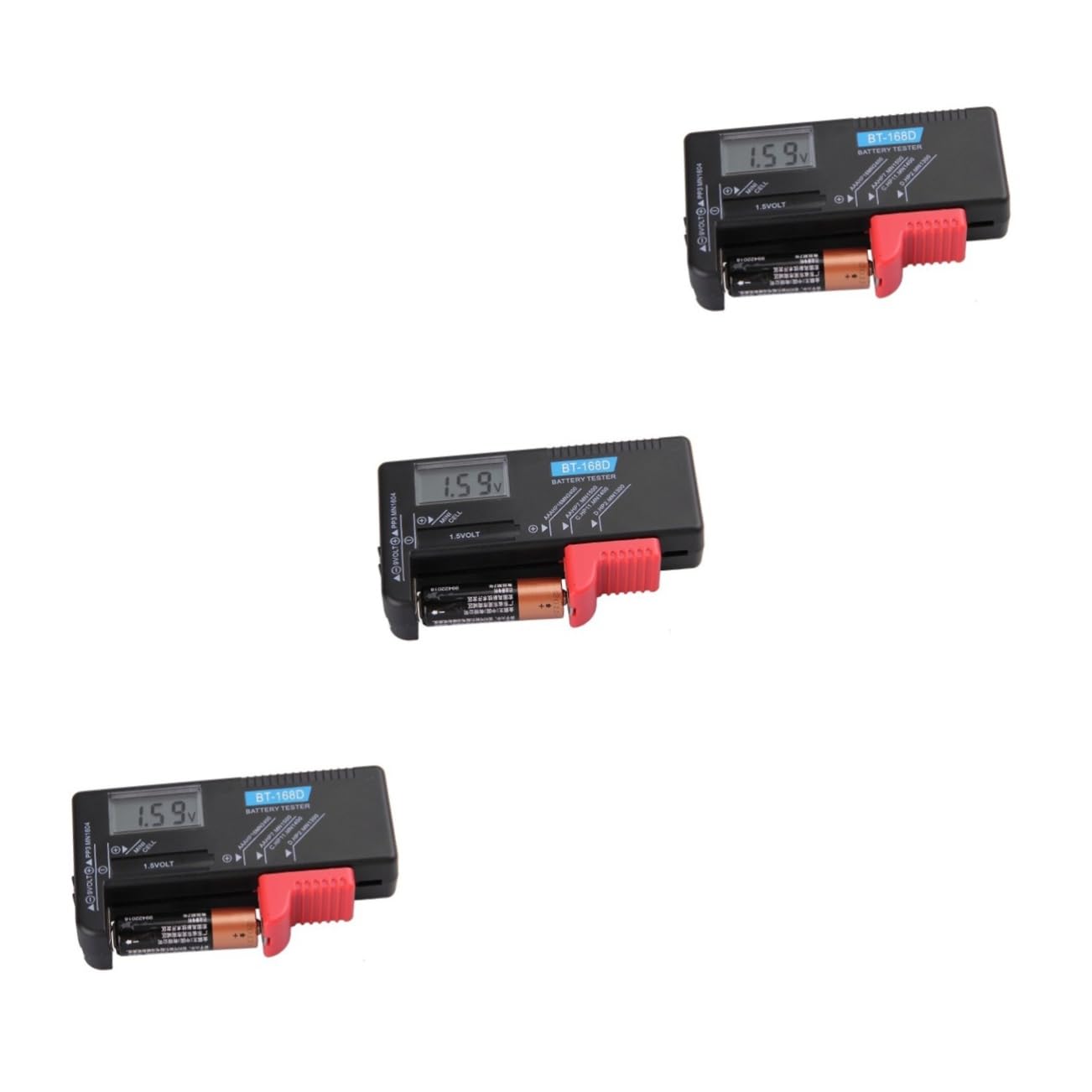 BRIGHTFUFU 3-Pack LCD Digital Battery Tester BT-168D - Universal AA AAA 9V Battery Voltage Checker (1.5V/9V) - Black - Perfect for Home, Office & Emergency Kits