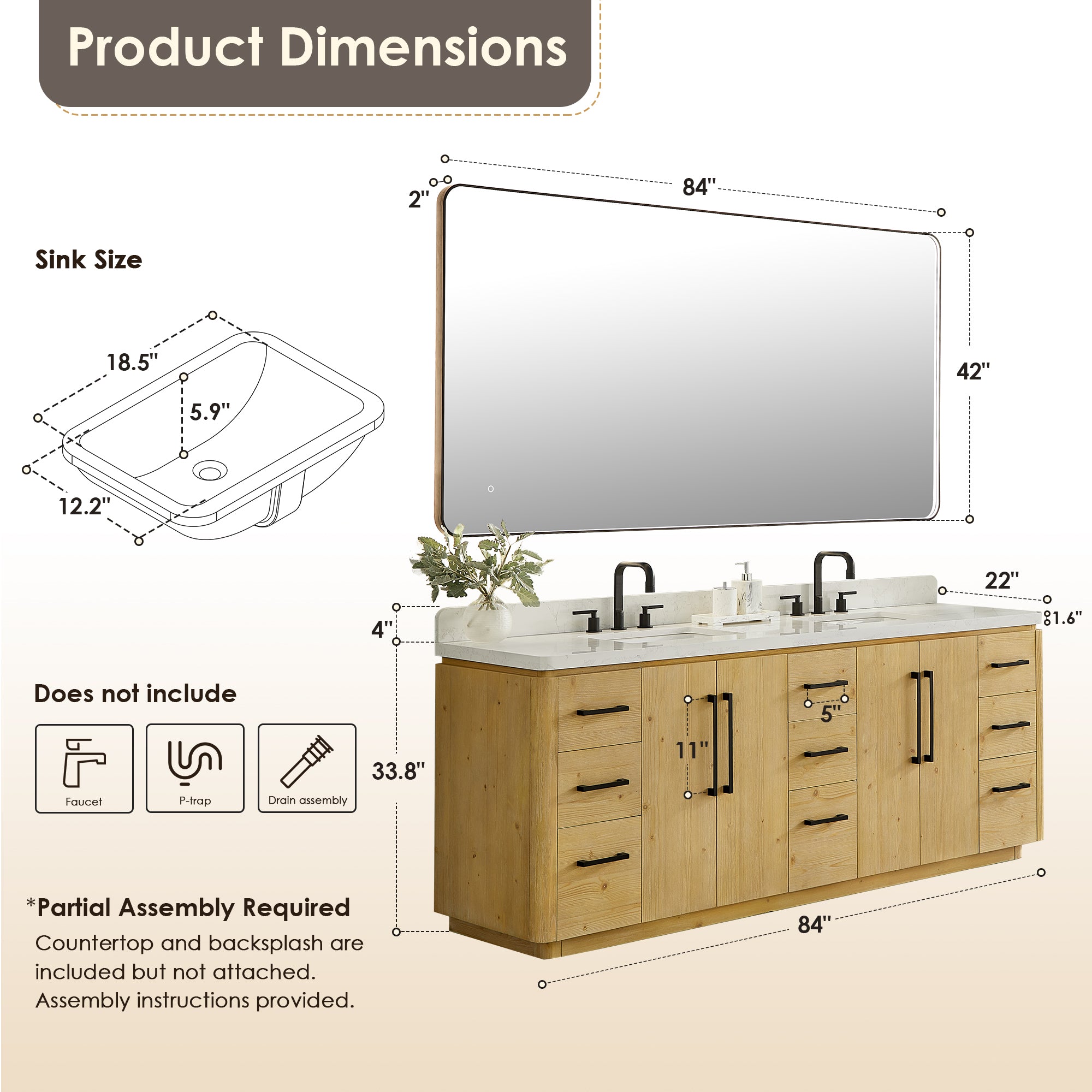 Serene Nature Brown Bathroom Vanity with White Engineered Stone Countertop - Modern Farmhouse Style for Master Bath & Powder Room Remodel