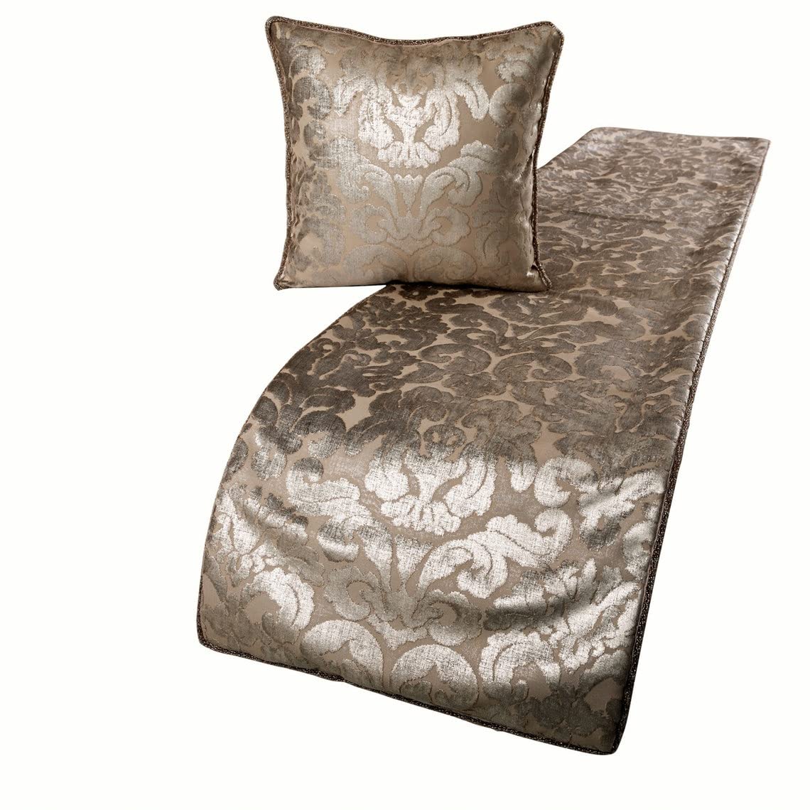 Silver Velvet Bed Runner with Beaded Border - Full Size 68x18 Inch Decorative Bed Scarf in Silver & Beige for Luxury Bedroom Decor | Perfect for Master Bedrooms, Guest Rooms & Hotel Styling
