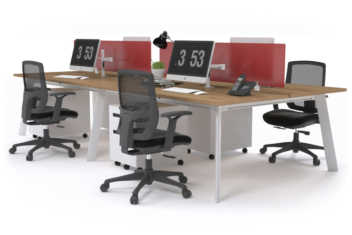 4-Person Workstation with White Frame - 1400L x 800W Office Desk with Cable Management Scallop | Perfect for Team Collaboration, Open Office Spaces & Shared Work Environments