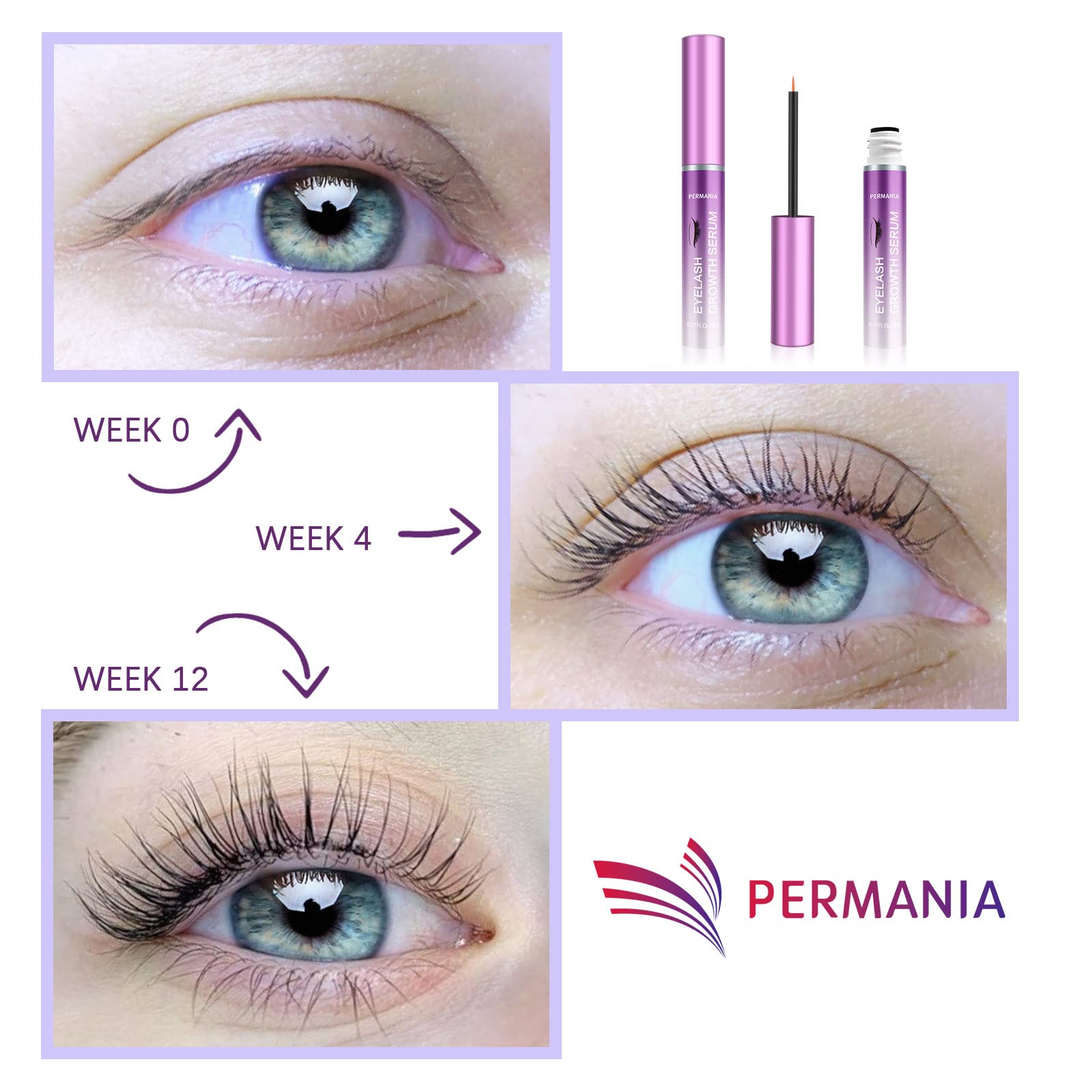 PERMANIA Eyelash Growth Serum - Natural & Cruelty-Free Lash Enhancer for Longer, Thicker Lashes | Hydrating & Conditioning Formula (2ML) | Perfect for Daily Use & Special Occasions