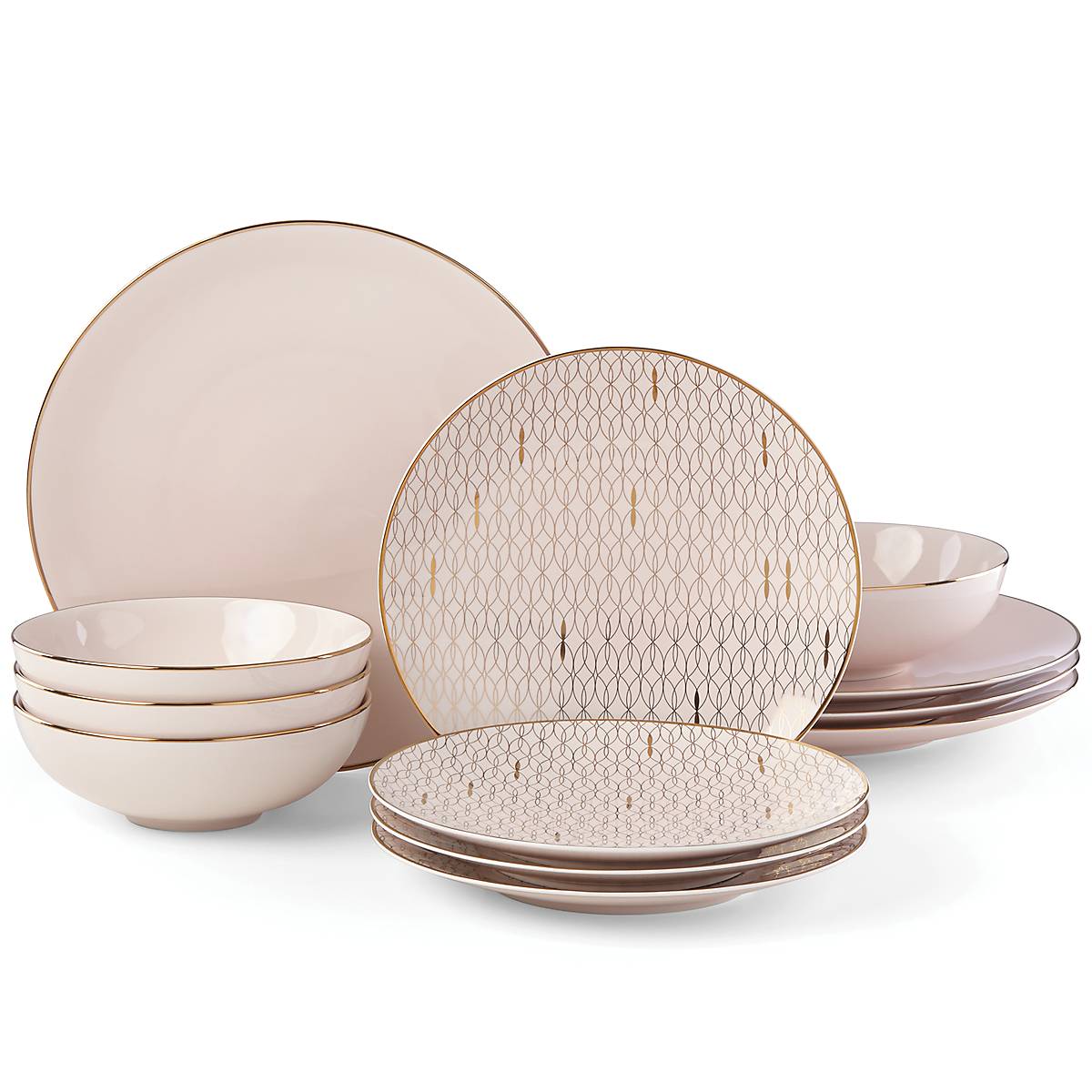 Trianna Blush 12-Piece Dinnerware Set - Porcelain Plates, Bowls & Mugs for Elegant Dining, Perfect for Dinner Parties & Family Gatherings