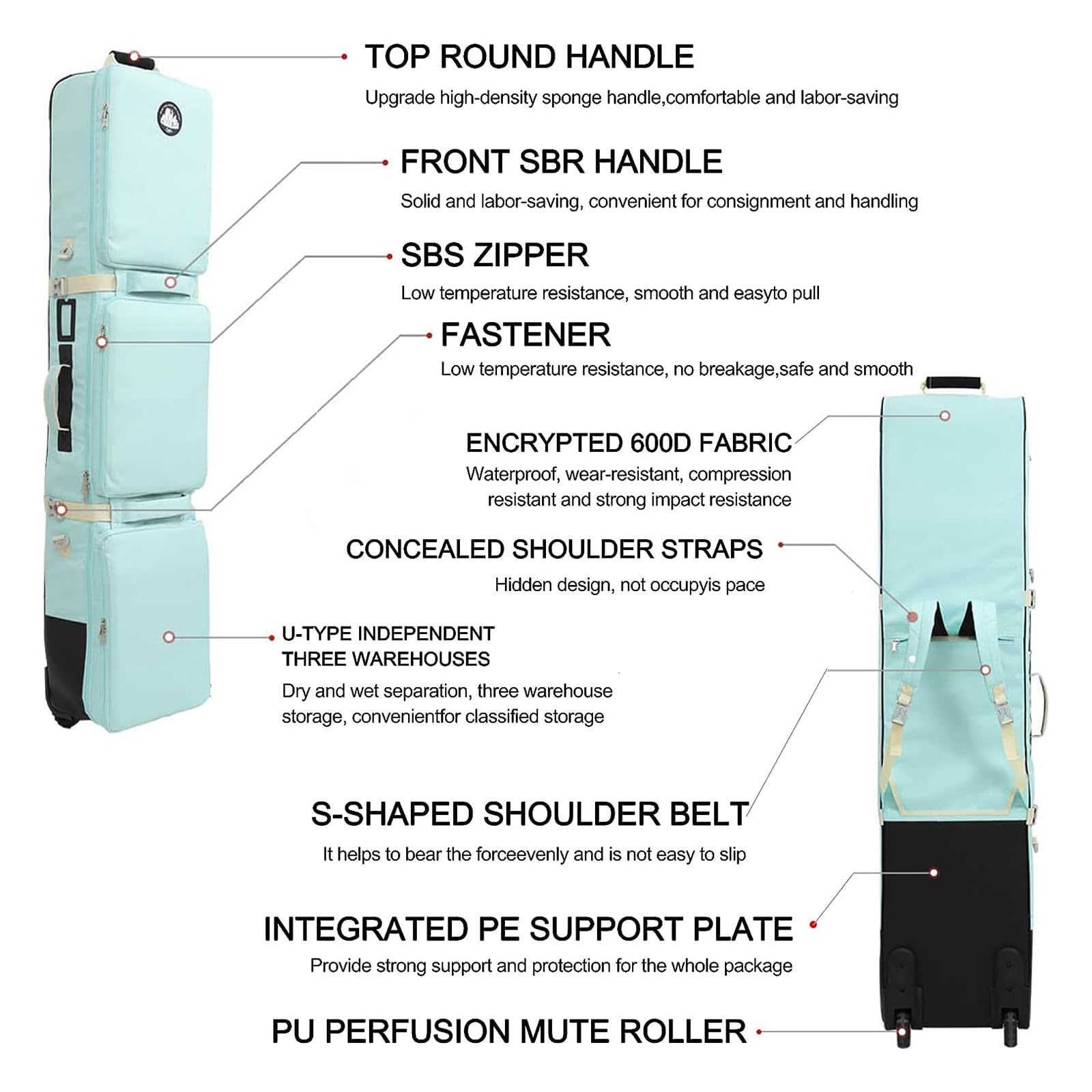 Premium Rolling Double Ski & Snowboard Travel Bag with 3 Storage Compartments & Wheels - Fits 2 Sets of Skis for Road Trips, Air Travel & Winter Vacations - Perfect for Ski Resorts, Mountain Getaways & Snow Sports Enthusiasts