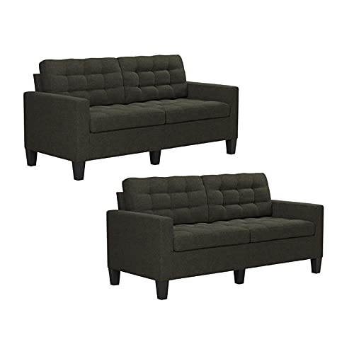Home Square 2-Piece Upholstered Linen Fabric Sofa Set in Gray - Modern Living Room Furniture for Small Spaces & Apartments