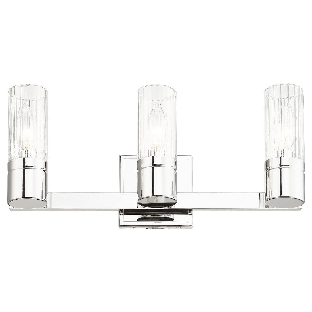 Livex Lighting 50683-91 Midtown 3-Light Bathroom Vanity Light Fixture in Brushed Nickel - Perfect for Modern Bathrooms, Powder Rooms & Spa-Like Retreats