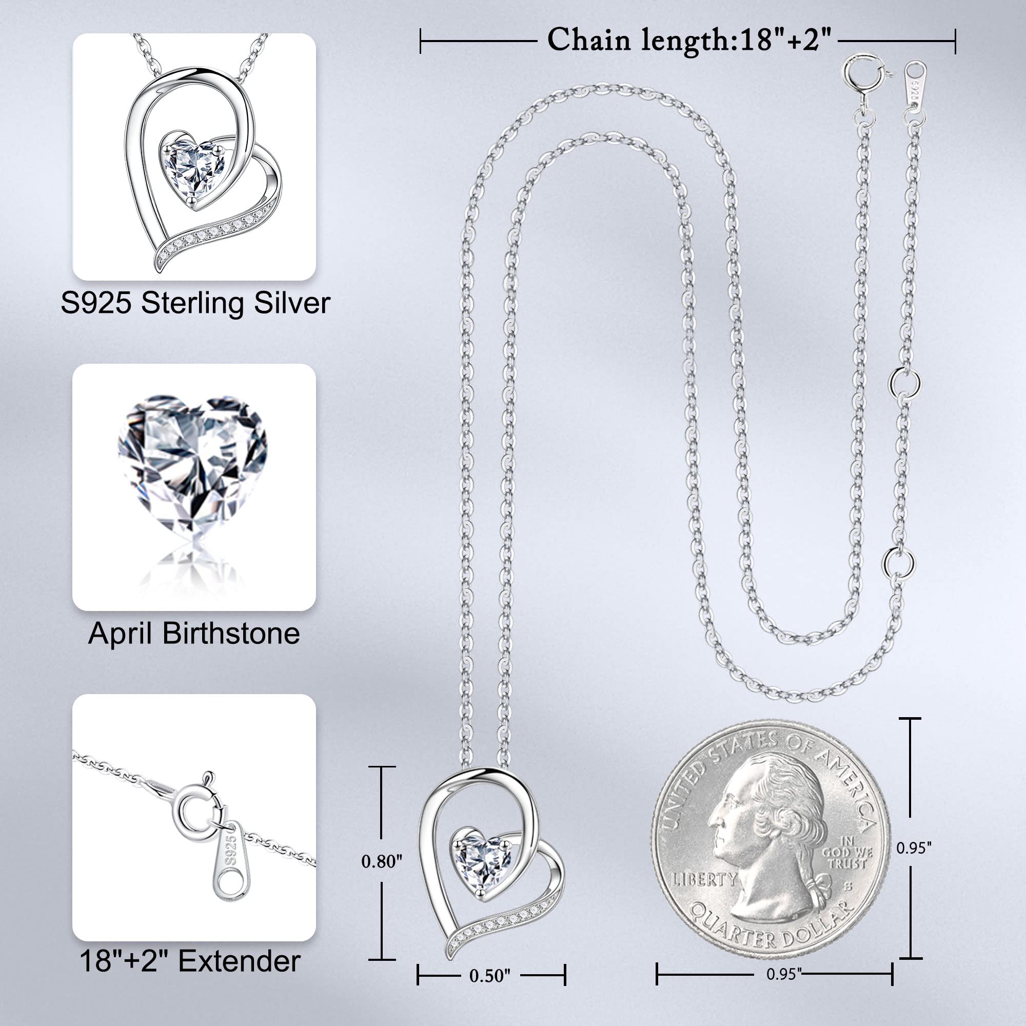 Iefil 925 Sterling Silver Heart Birthstone Necklace for Women - Personalized Mothers Day Gifts, Anniversary & Birthday Jewelry for Wife, Mom | Elegant Pendant Necklace for Everyday Wear & Special Occasions