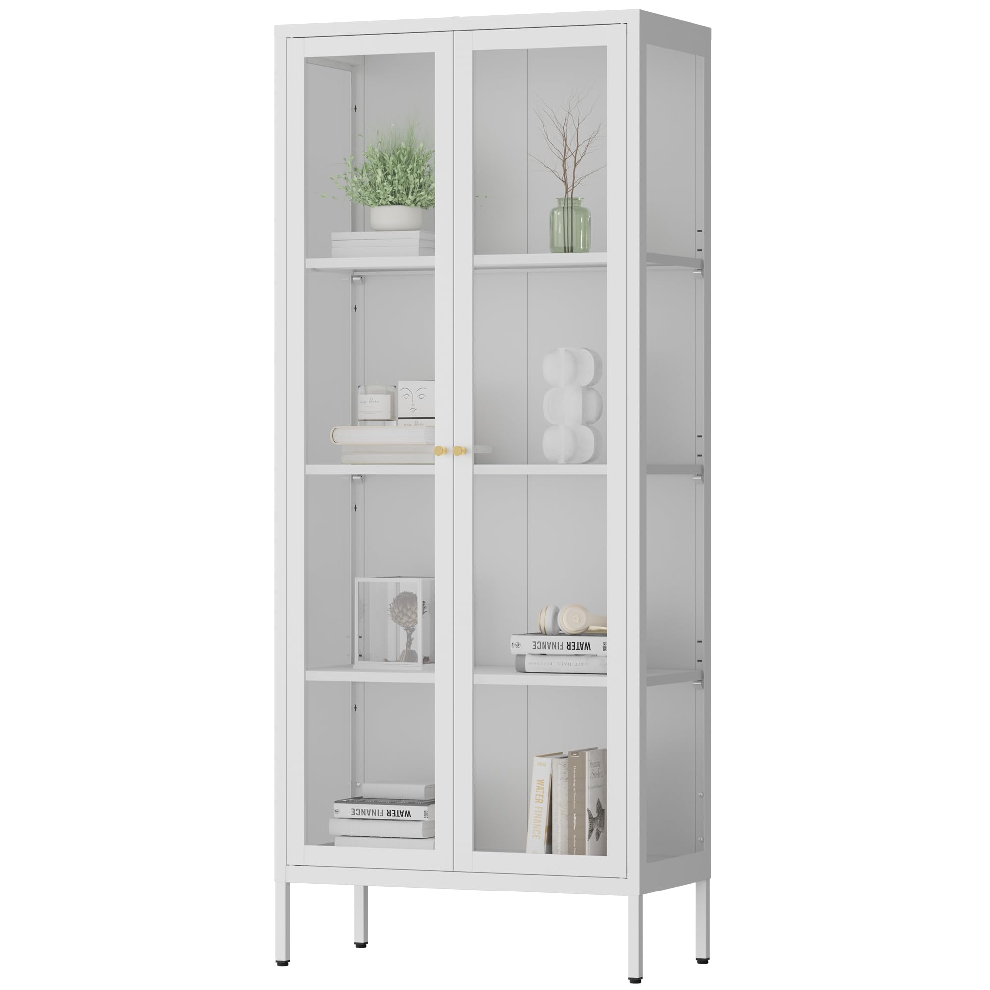 White Glass Display Cabinet with Doors & Shelves - 66