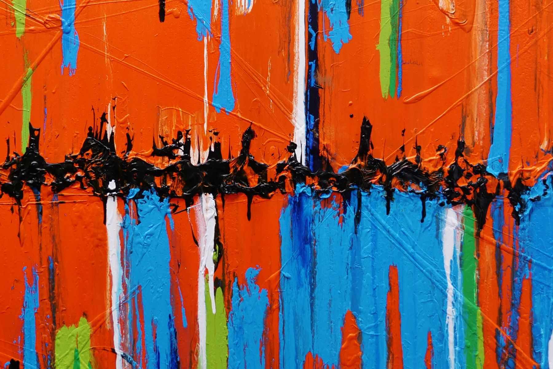 Orange Blue Textured Abstract Painting 240cm x 100cm - Modern Large Wall Art for Living Room, Bedroom & Office Decor
